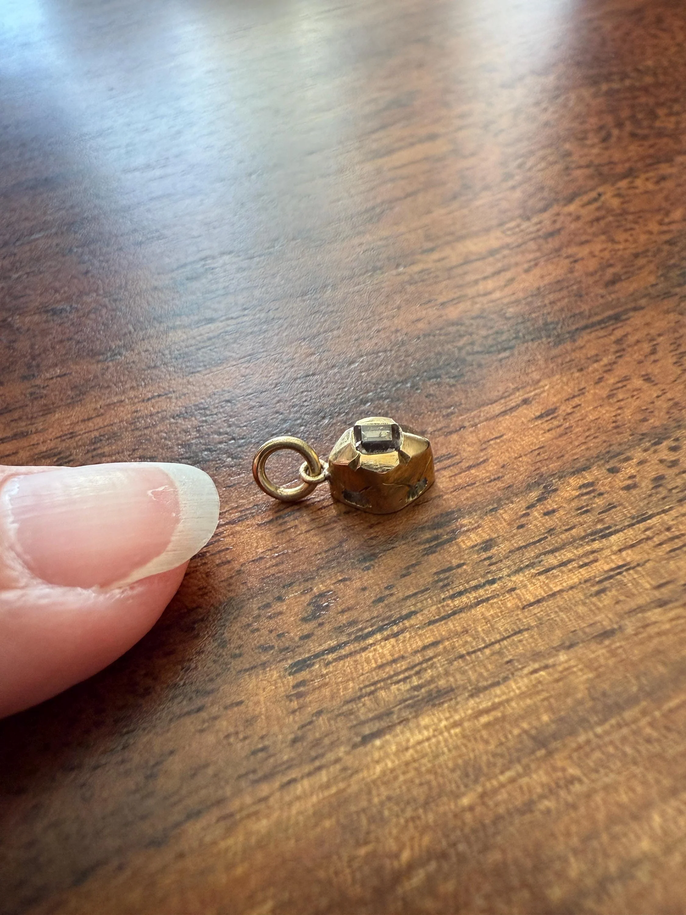 GEORGIAN Era Table Cut DIAMOND Eye Clean Teensiest Tiniest Pendant 18k Gold Pie Crust Bracelet or Necklace Charm Dainty Minimalist Drop - Image 7
