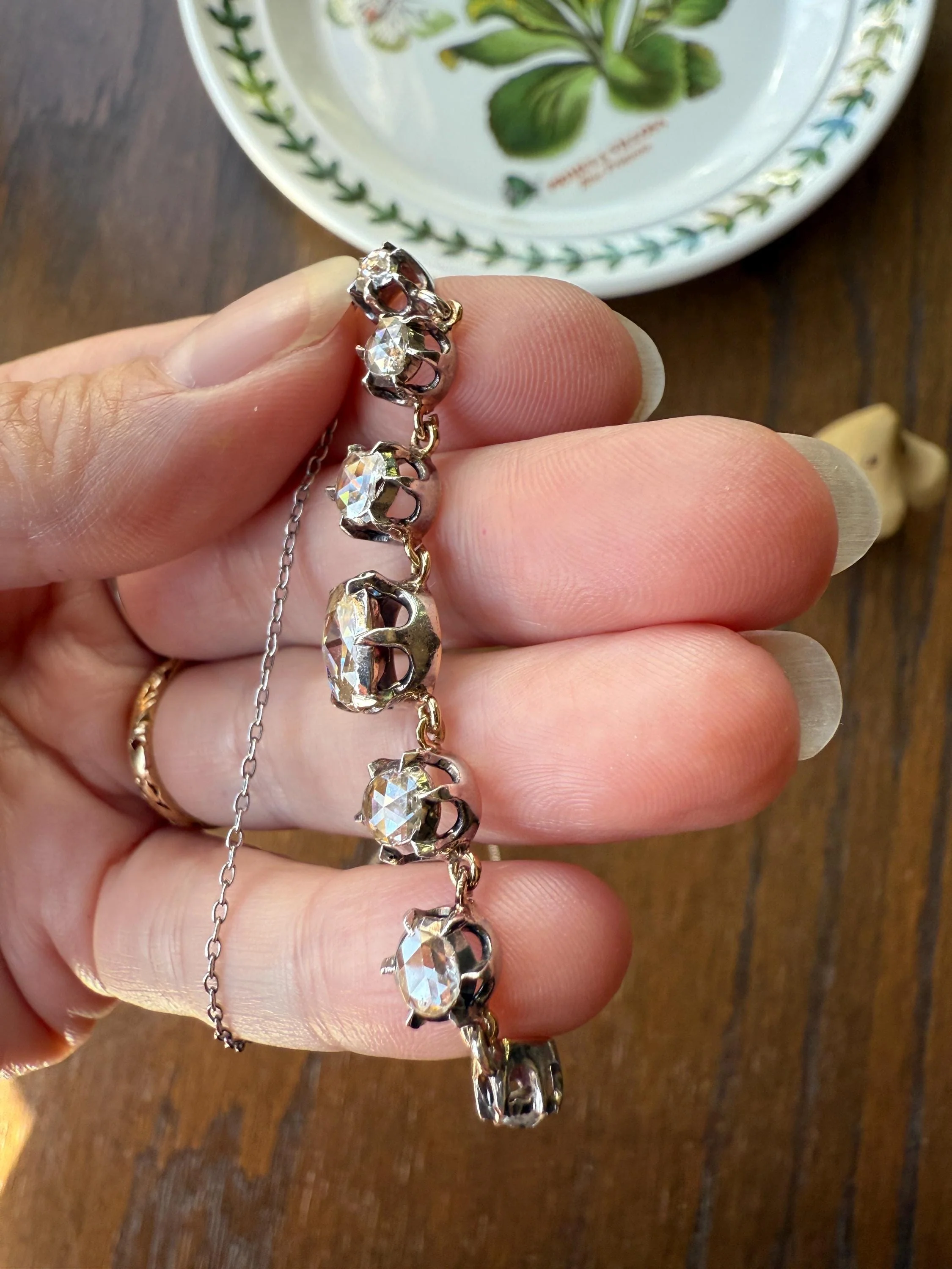 GEORGIAN French Antique 3 Carat Rose Cut DIAMOND Seven Stone Necklace Chain 18k Gold Silver Collet Open Back - Image 19