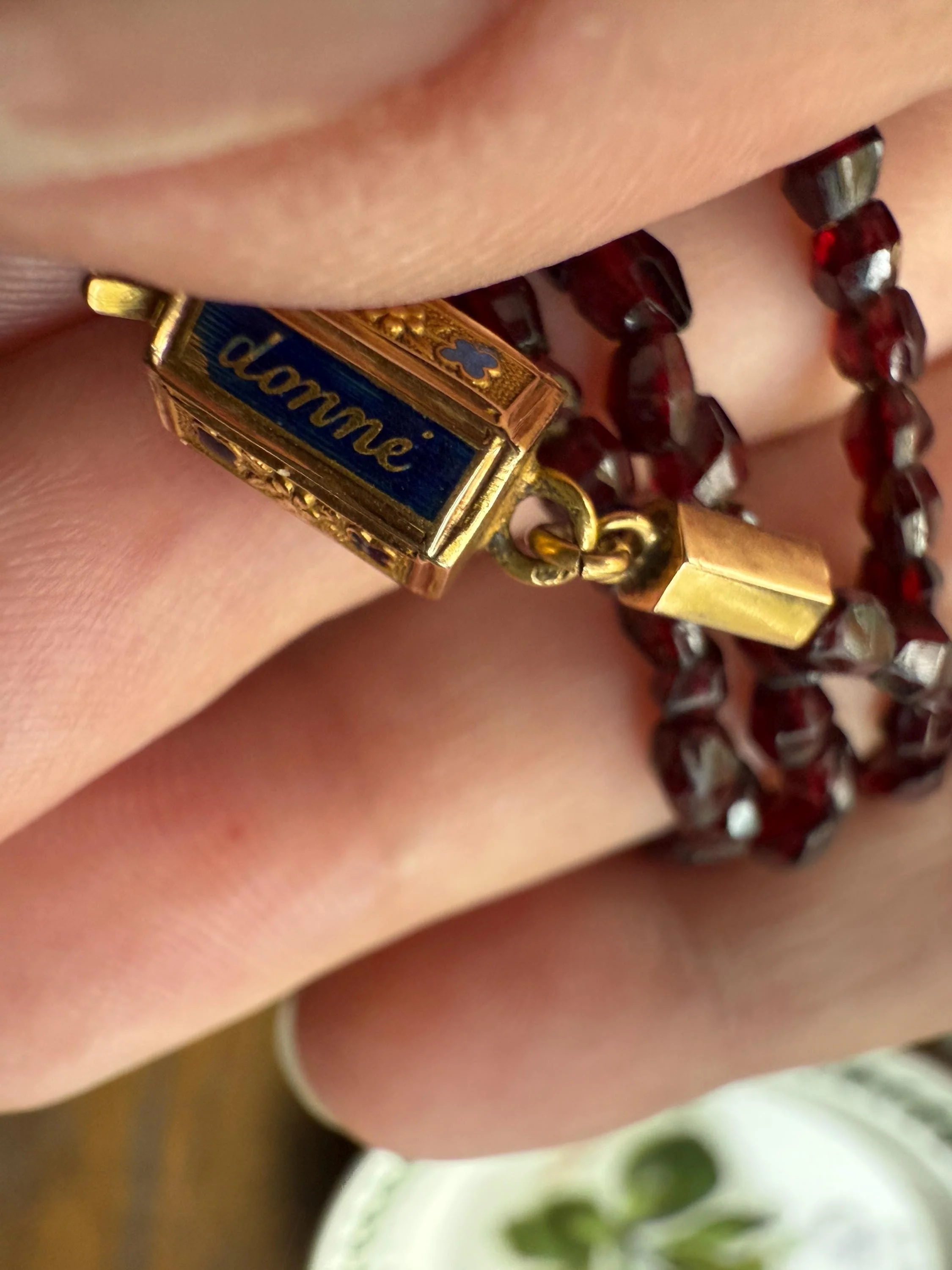 Given in FRIENDSHIP Antique GARNET Bead Long Chain French Amitie Victorian 18k Gold Solid Necklace Layering Crimson Red Glow Multi Strand - Image 10
