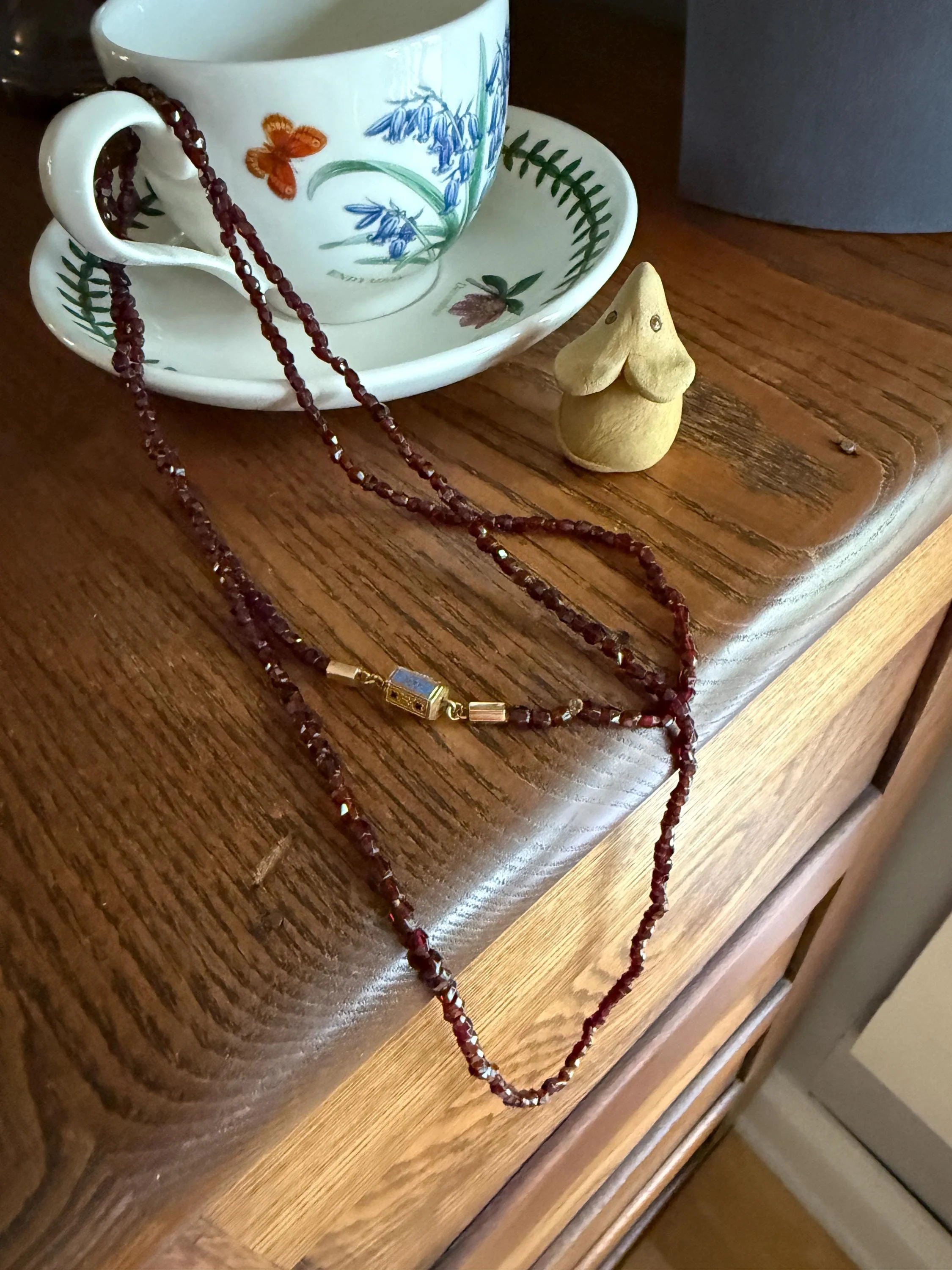 Given in FRIENDSHIP Antique GARNET Bead Long Chain French Amitie Victorian 18k Gold Solid Necklace Layering Crimson Red Glow Multi Strand - Image 12