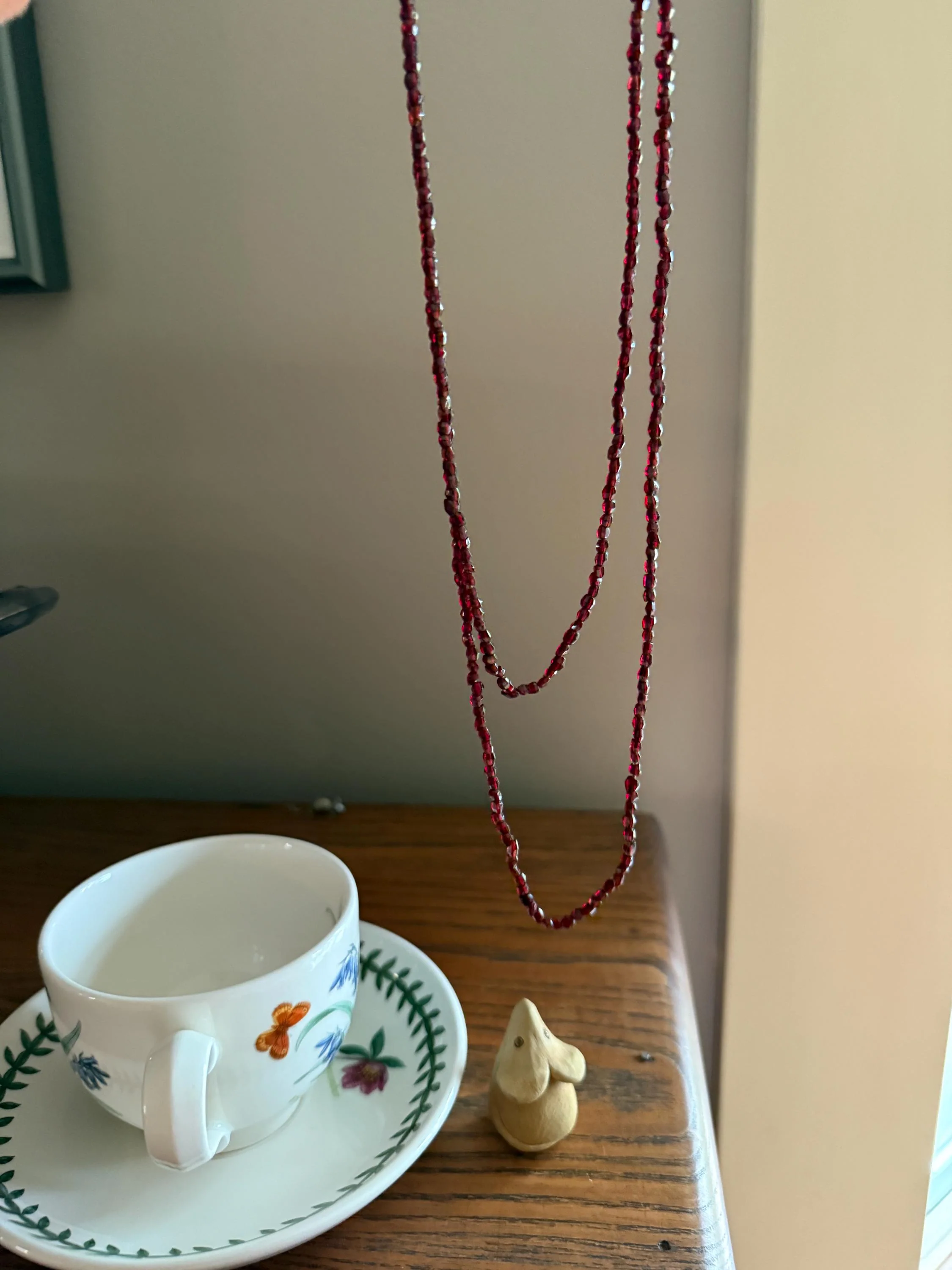Given in FRIENDSHIP Antique GARNET Bead Long Chain French Amitie Victorian 18k Gold Solid Necklace Layering Crimson Red Glow Multi Strand - Image 18
