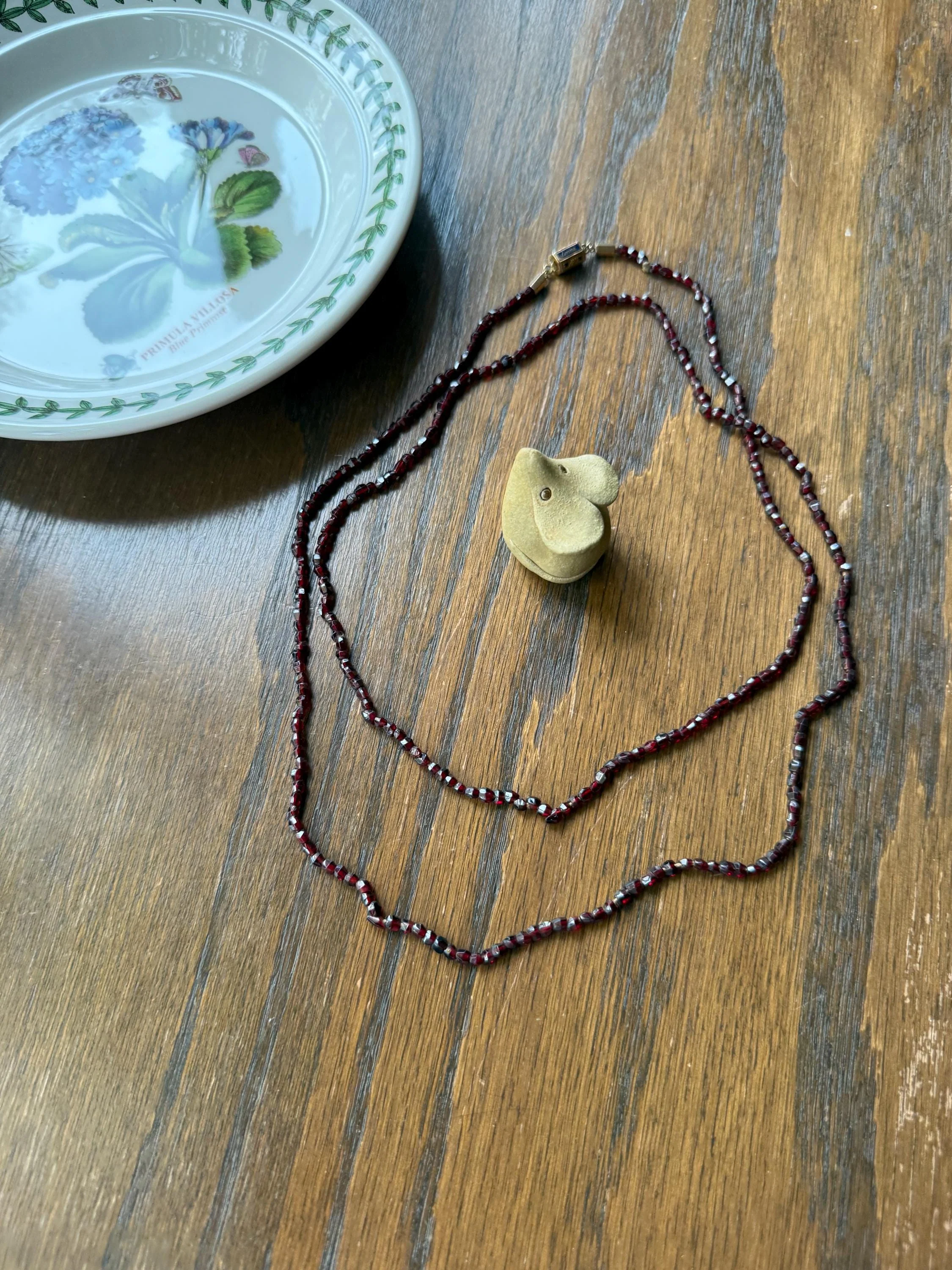 Given in FRIENDSHIP Antique GARNET Bead Long Chain French Amitie Victorian 18k Gold Solid Necklace Layering Crimson Red Glow Multi Strand - Image 19