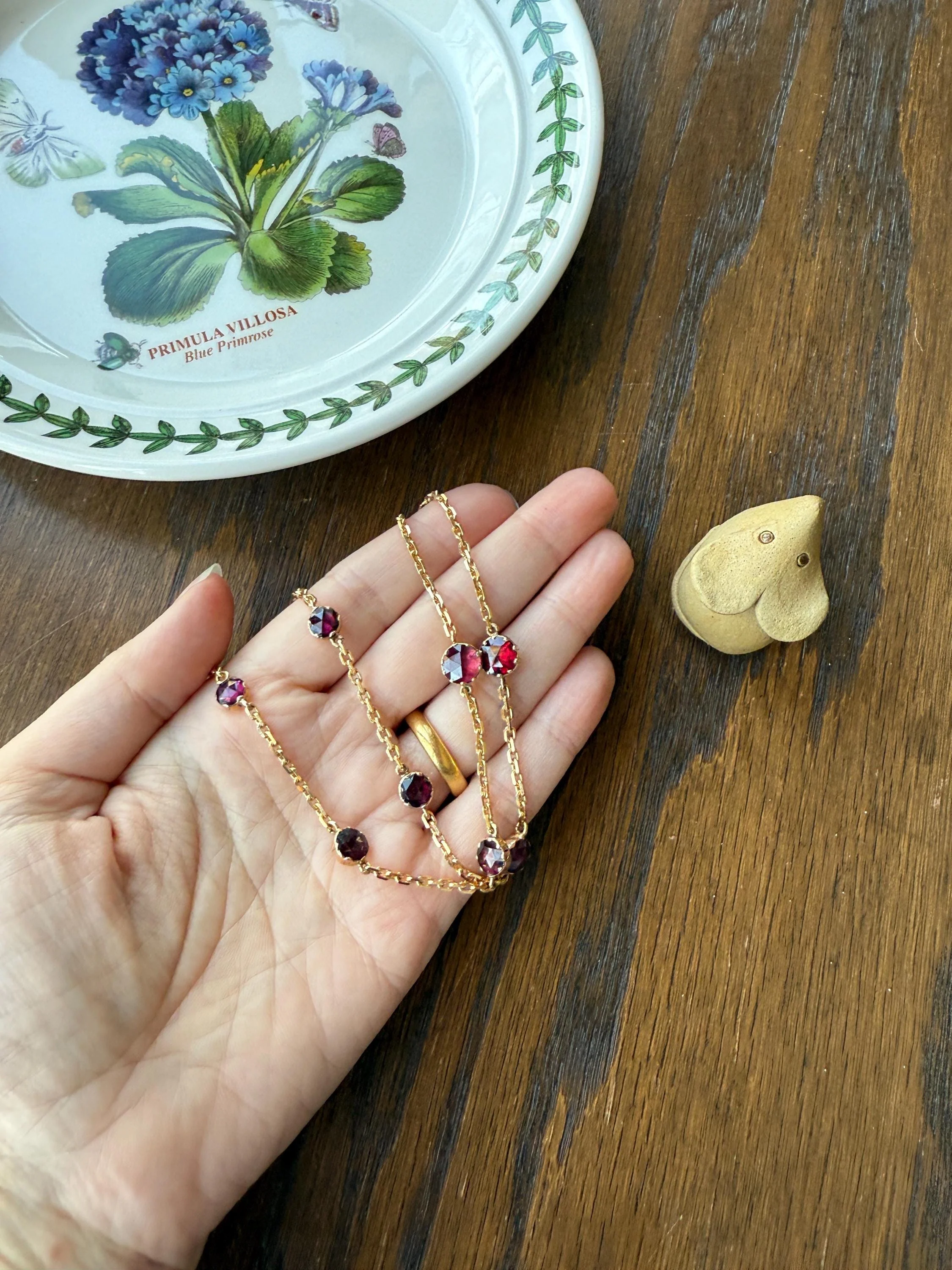 Gorgeous Perpignan GARNET Station Chain Necklace 18k Gold Bezel Set Pendants Rose Cut Closed Back Almandine Glowing Rare Pendant Holder - Image 11