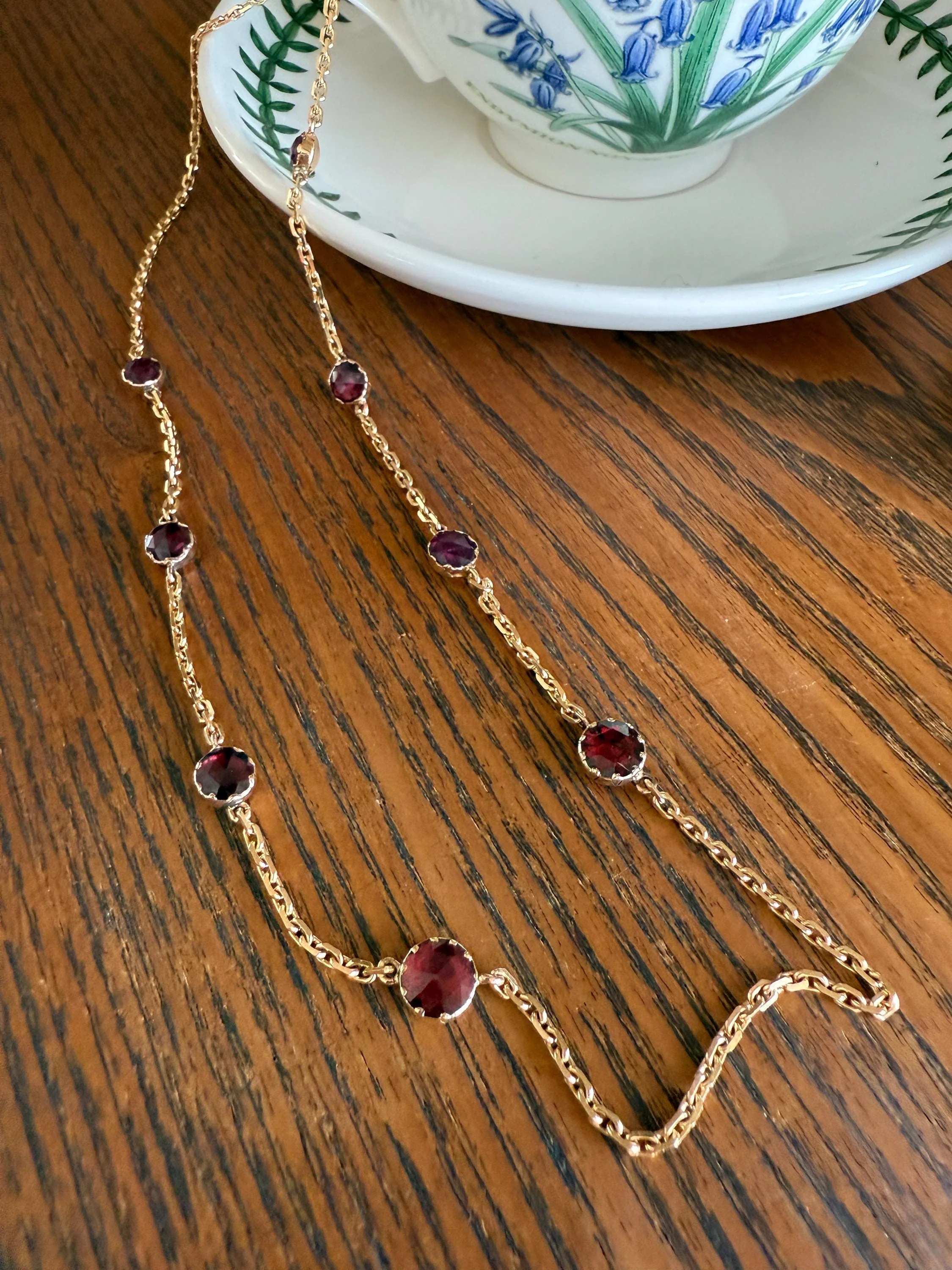 Gorgeous Perpignan GARNET Station Chain Necklace 18k Gold Bezel Set Pendants Rose Cut Closed Back Almandine Glowing Rare Pendant Holder - Image 3