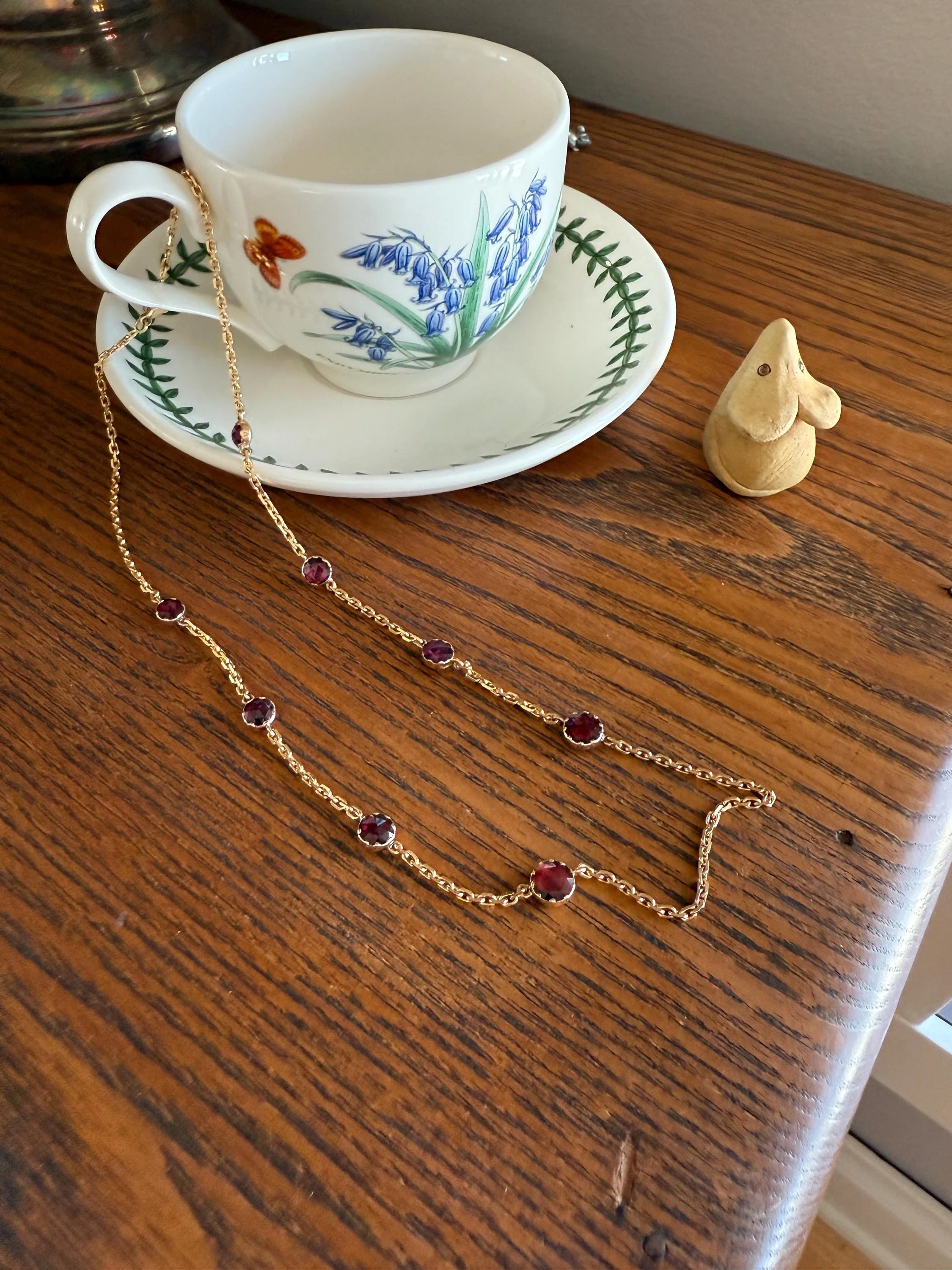 Gorgeous Perpignan GARNET Station Chain Necklace 18k Gold Bezel Set Pendants Rose Cut Closed Back Almandine Glowing Rare Pendant Holder - Image 6