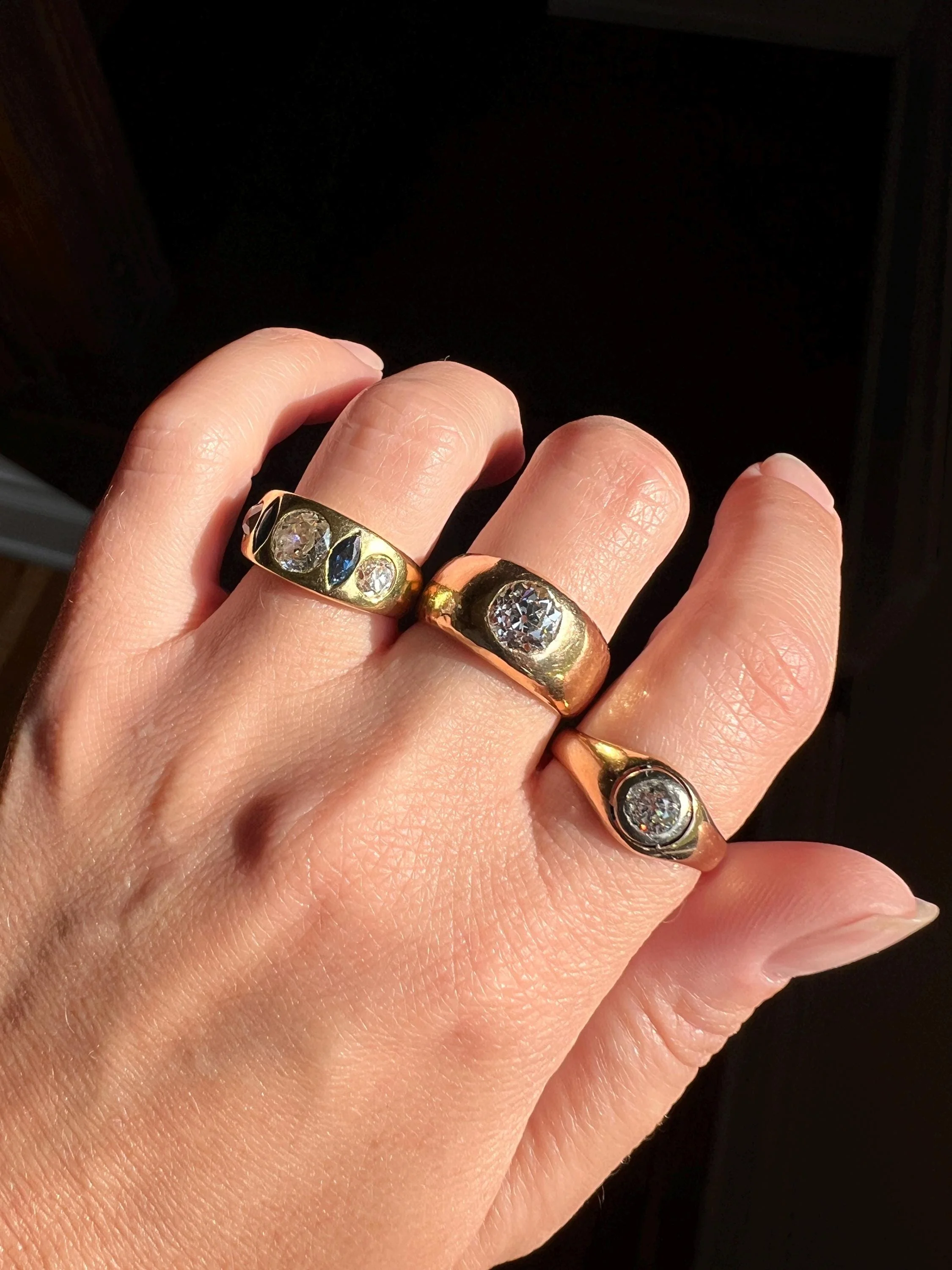 HAMMERED Chunky 1.3 Carat Old Mine Cut GYPSY Ring Eye Clean Wide Band French Antique Heavy 12g 18k Gold - Image 10