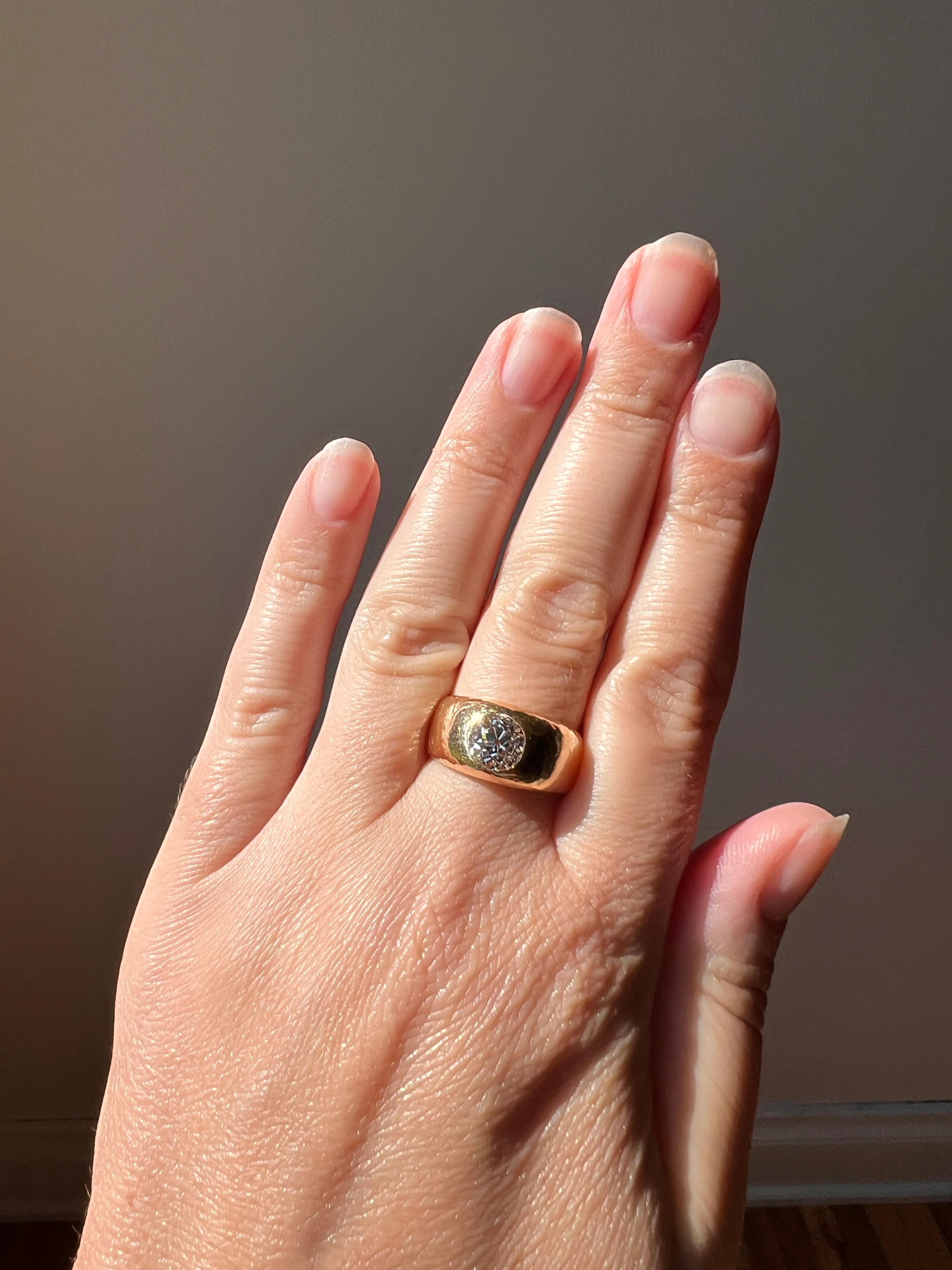 HAMMERED Chunky 1.3 Carat Old Mine Cut GYPSY Ring Eye Clean Wide Band French Antique Heavy 12g 18k Gold - Image 11