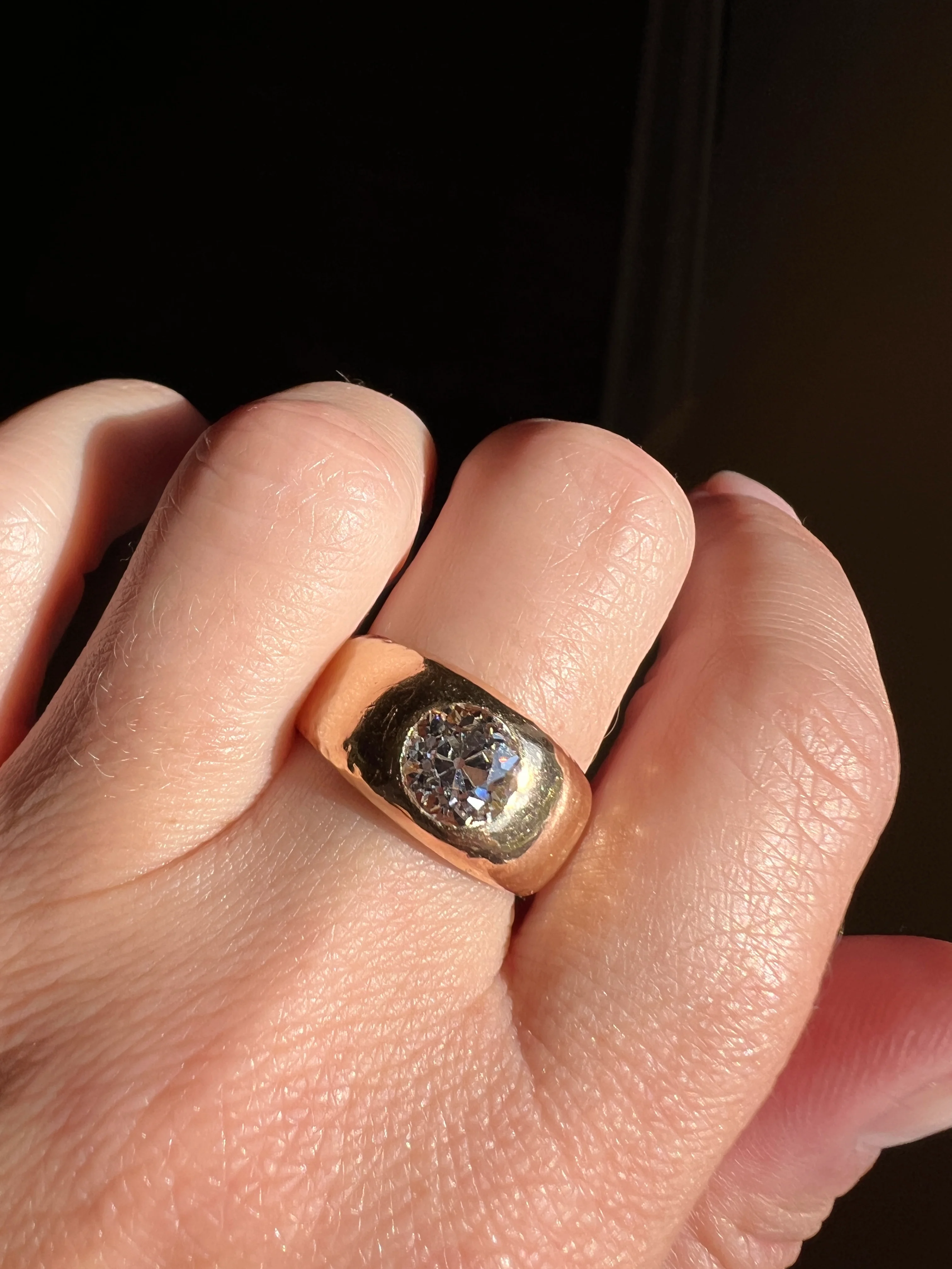 HAMMERED Chunky 1.3 Carat Old Mine Cut GYPSY Ring Eye Clean Wide Band French Antique Heavy 12g 18k Gold - Image 12