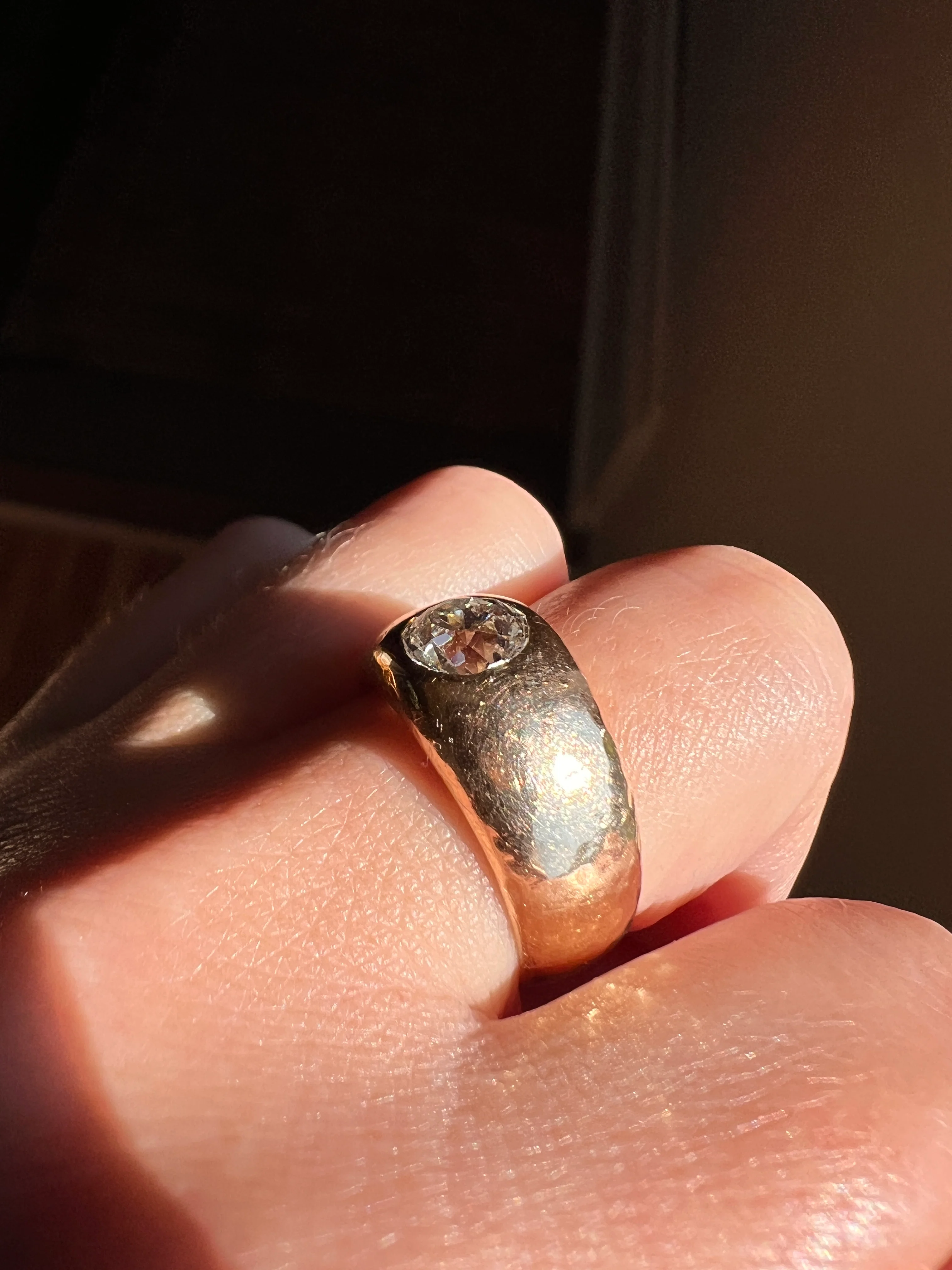 HAMMERED Chunky 1.3 Carat Old Mine Cut GYPSY Ring Eye Clean Wide Band French Antique Heavy 12g 18k Gold - Image 13
