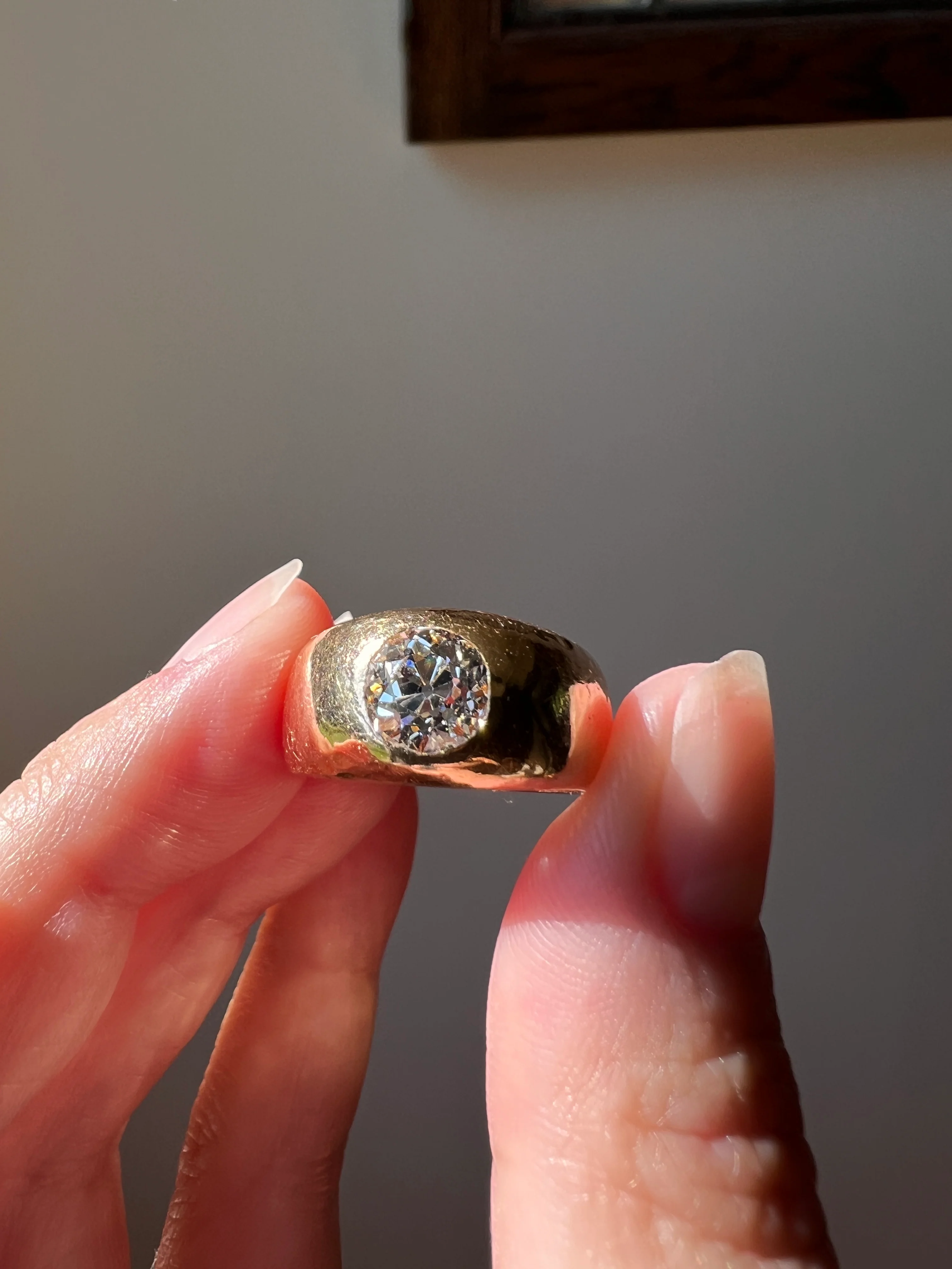 HAMMERED Chunky 1.3 Carat Old Mine Cut GYPSY Ring Eye Clean Wide Band French Antique Heavy 12g 18k Gold - Image 14