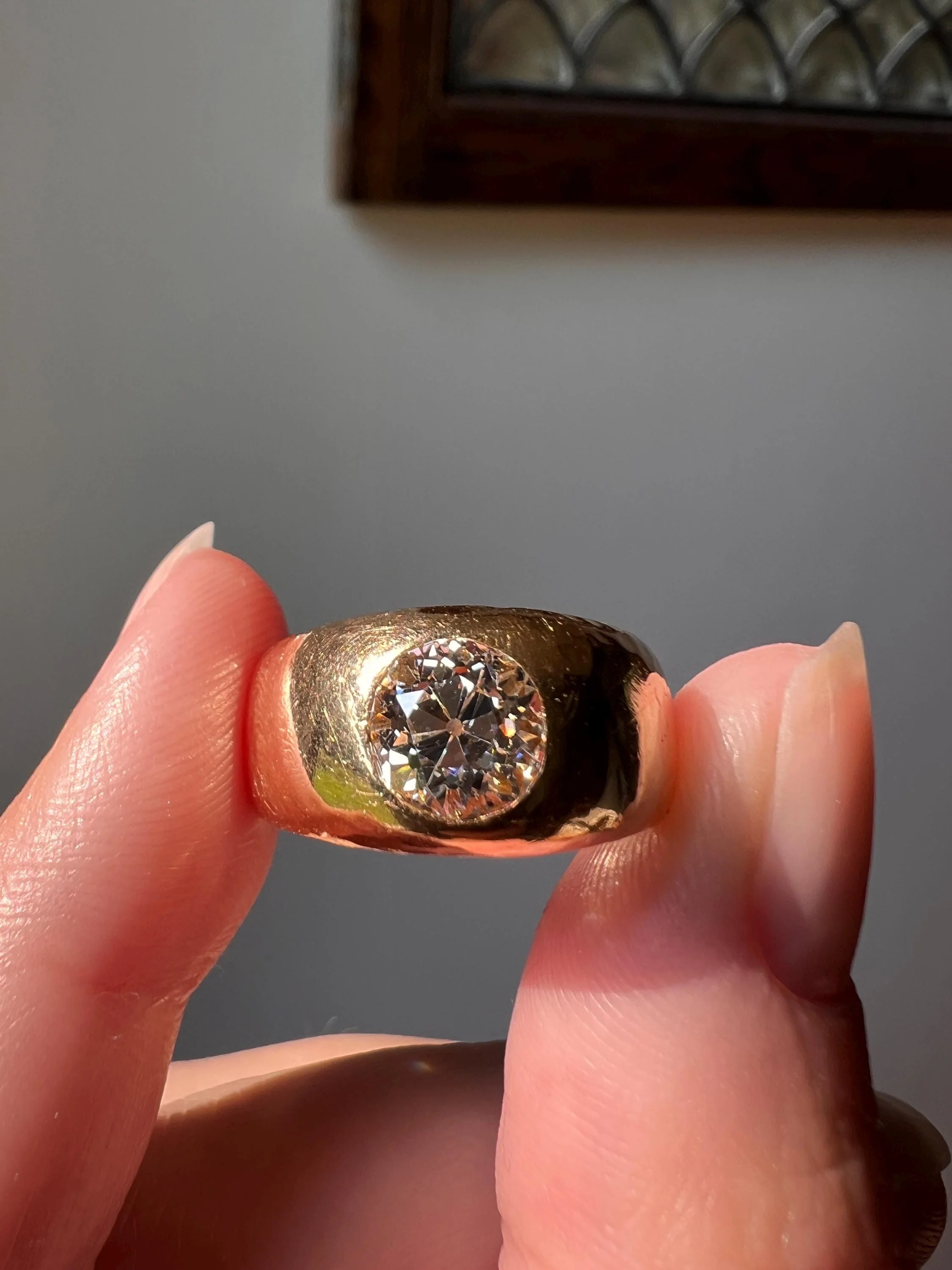 HAMMERED Chunky 1.3 Carat Old Mine Cut GYPSY Ring Eye Clean Wide Band French Antique Heavy 12g 18k Gold - Image 4