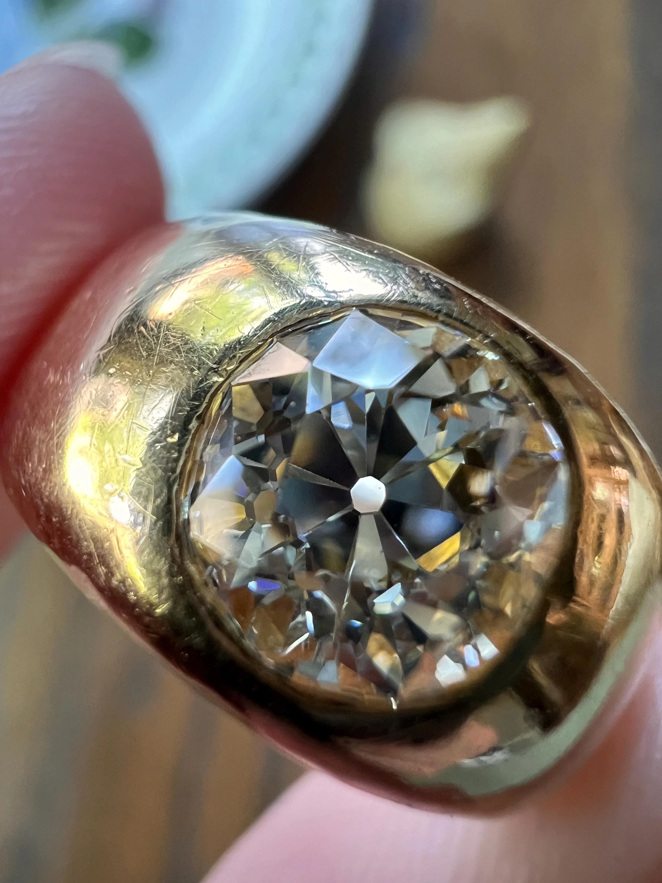 HAMMERED Chunky 1.3 Carat Old Mine Cut GYPSY Ring Eye Clean Wide Band French Antique Heavy 12g 18k Gold - Image 6