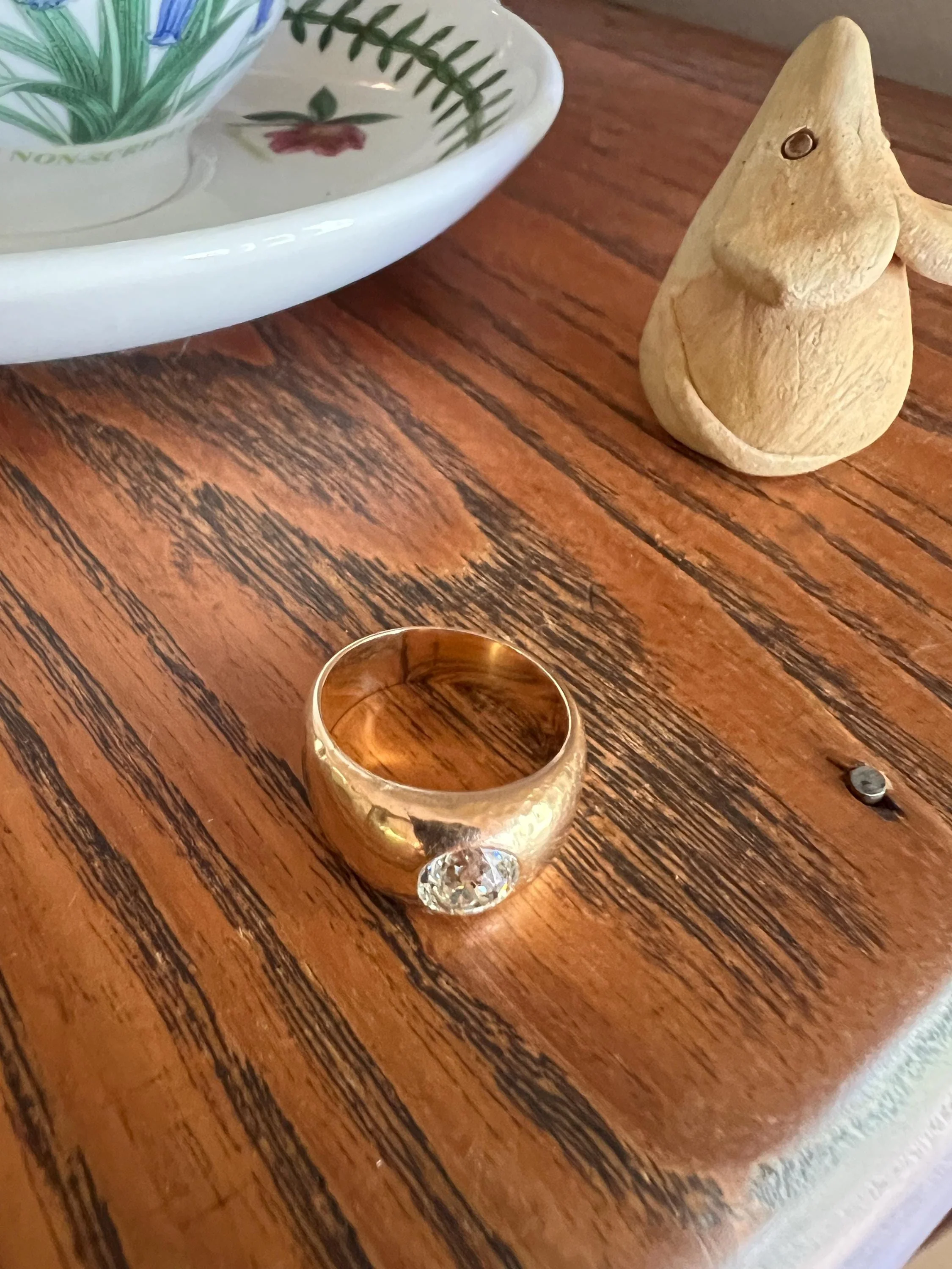 HAMMERED Chunky 1.3 Carat Old Mine Cut GYPSY Ring Eye Clean Wide Band French Antique Heavy 12g 18k Gold - Image 7