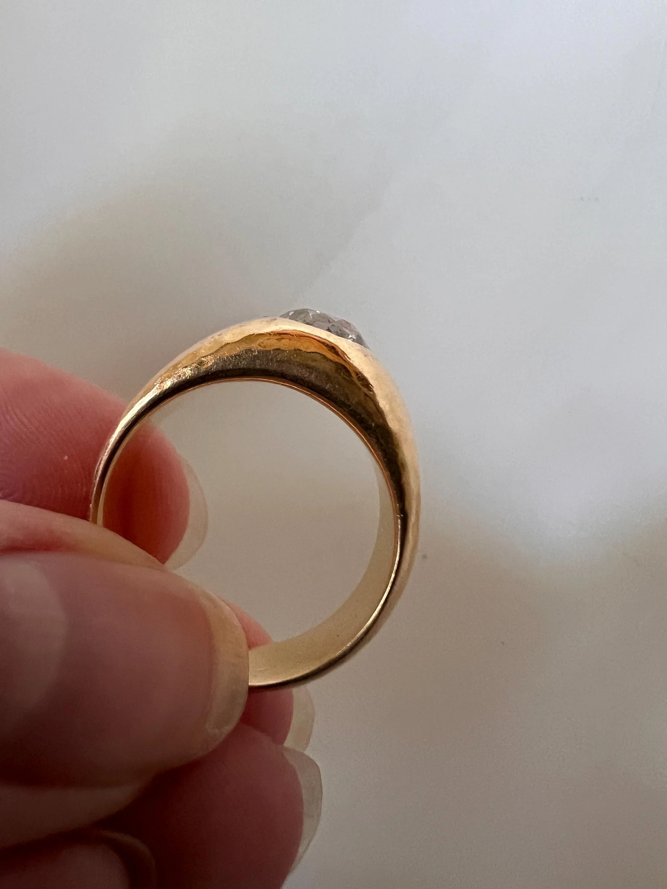 HAMMERED Chunky 1.3 Carat Old Mine Cut GYPSY Ring Eye Clean Wide Band French Antique Heavy 12g 18k Gold - Image 9