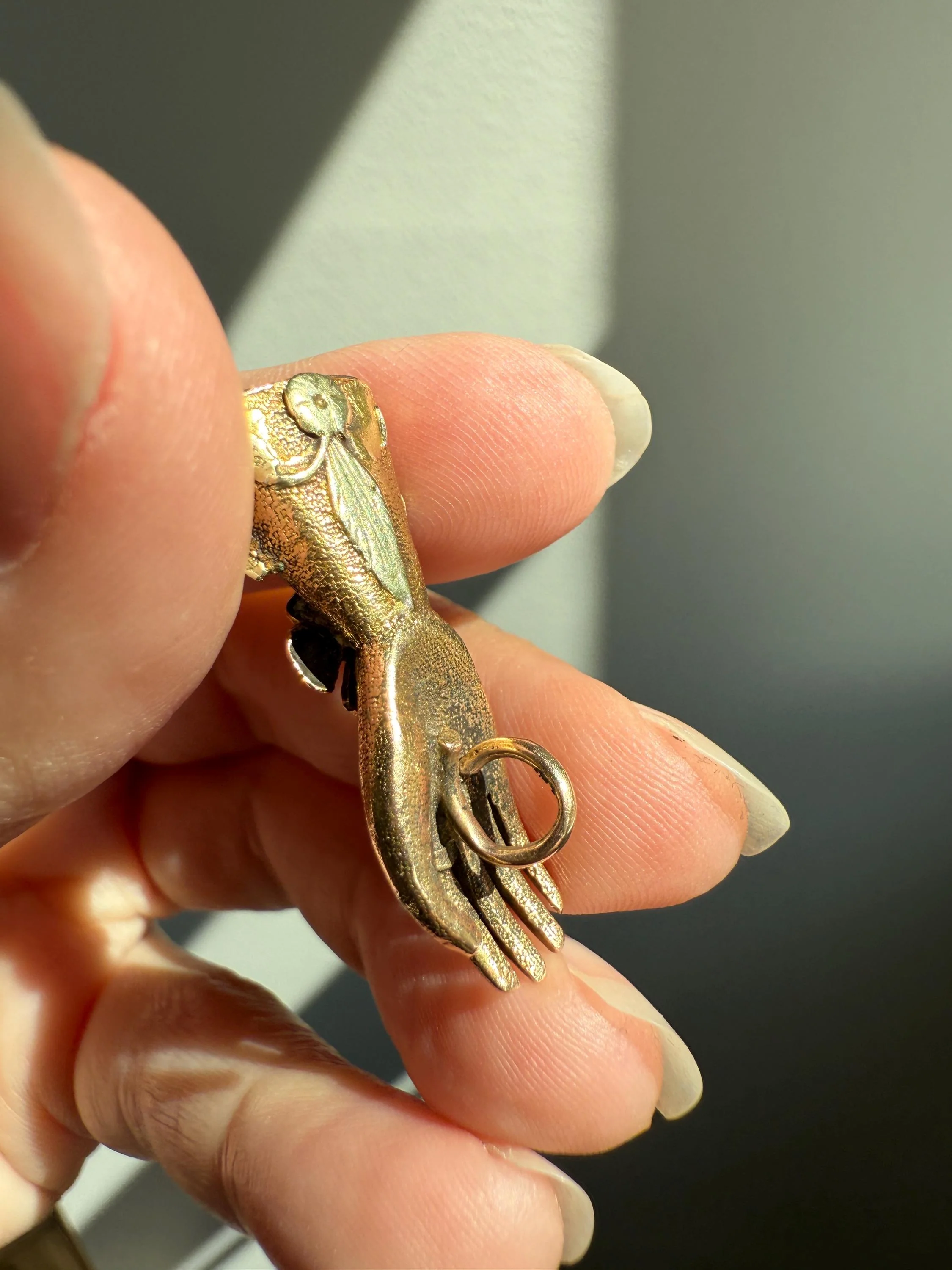 HAND Antique 6.7g 14k Colored Gold Floral Leaf Vine Large Sturdy Figural Pendant with Ruby Ring Georgian - Image 7