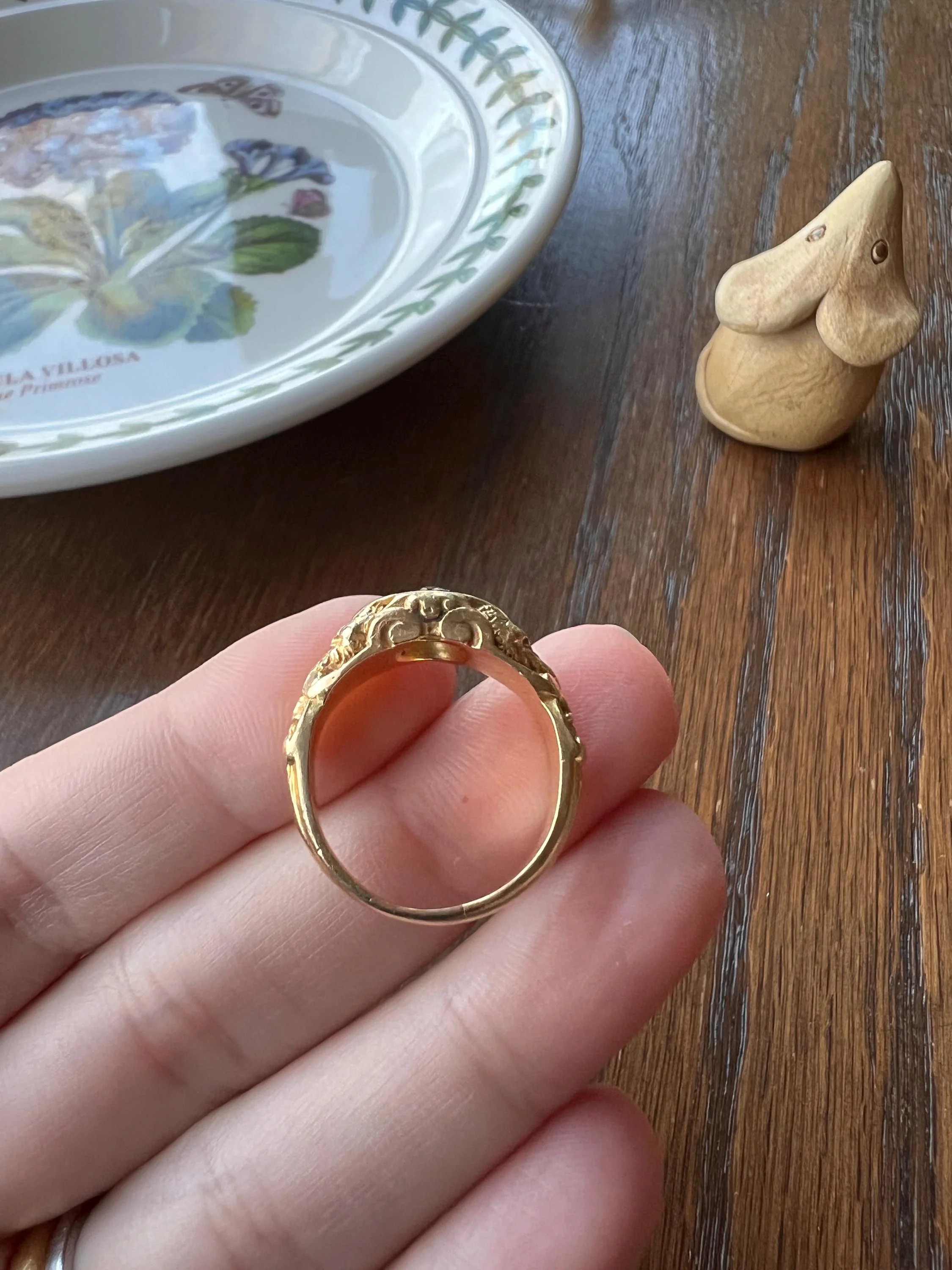 Handsome DEVIL Antique Old Mine Cut DIAMOND Ring 8g 18k Gold FACES Chunky Ring French Art Nouveau Figural 3D - Image 10