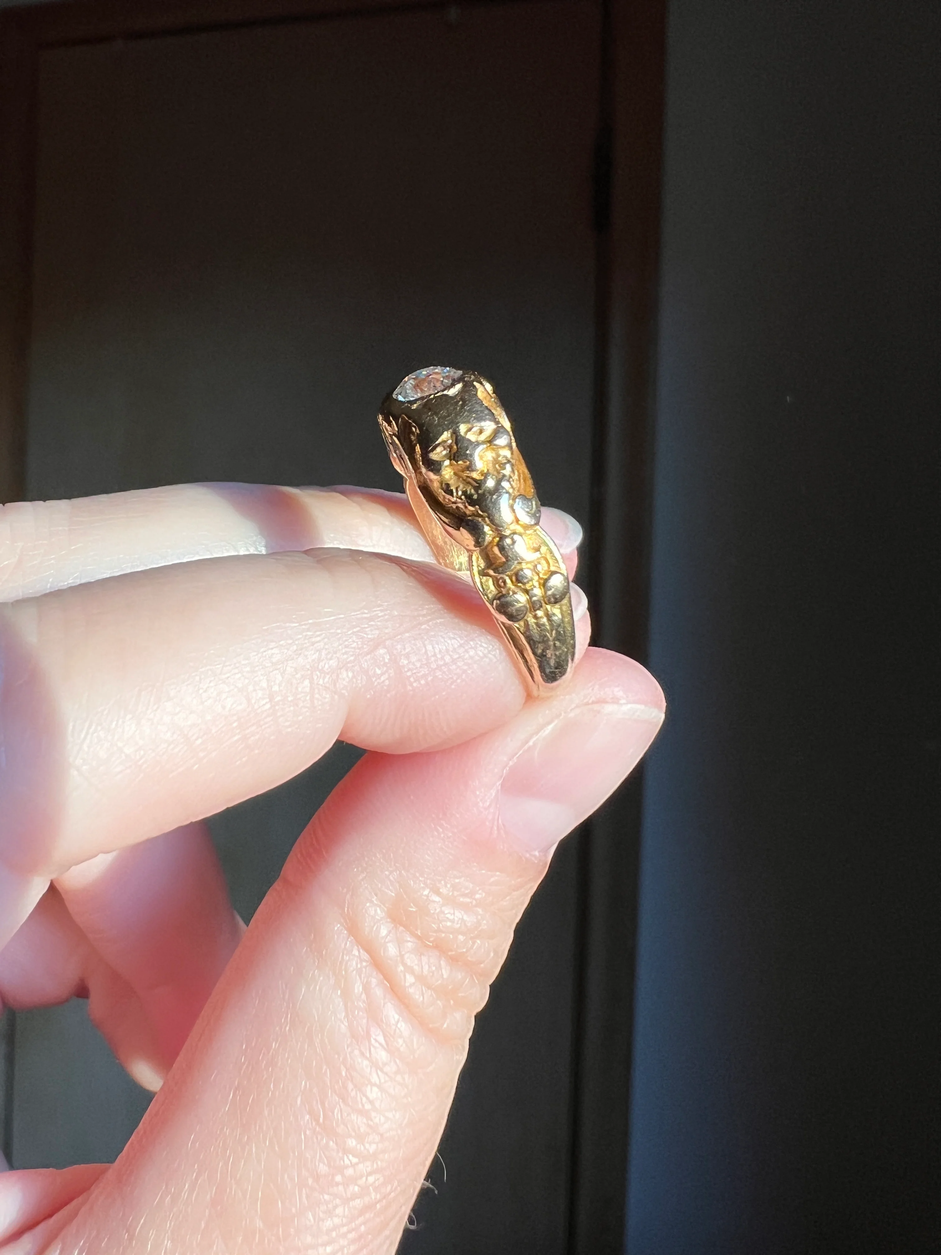 Handsome DEVIL Antique Old Mine Cut DIAMOND Ring 8g 18k Gold FACES Chunky Ring French Art Nouveau Figural 3D - Image 14