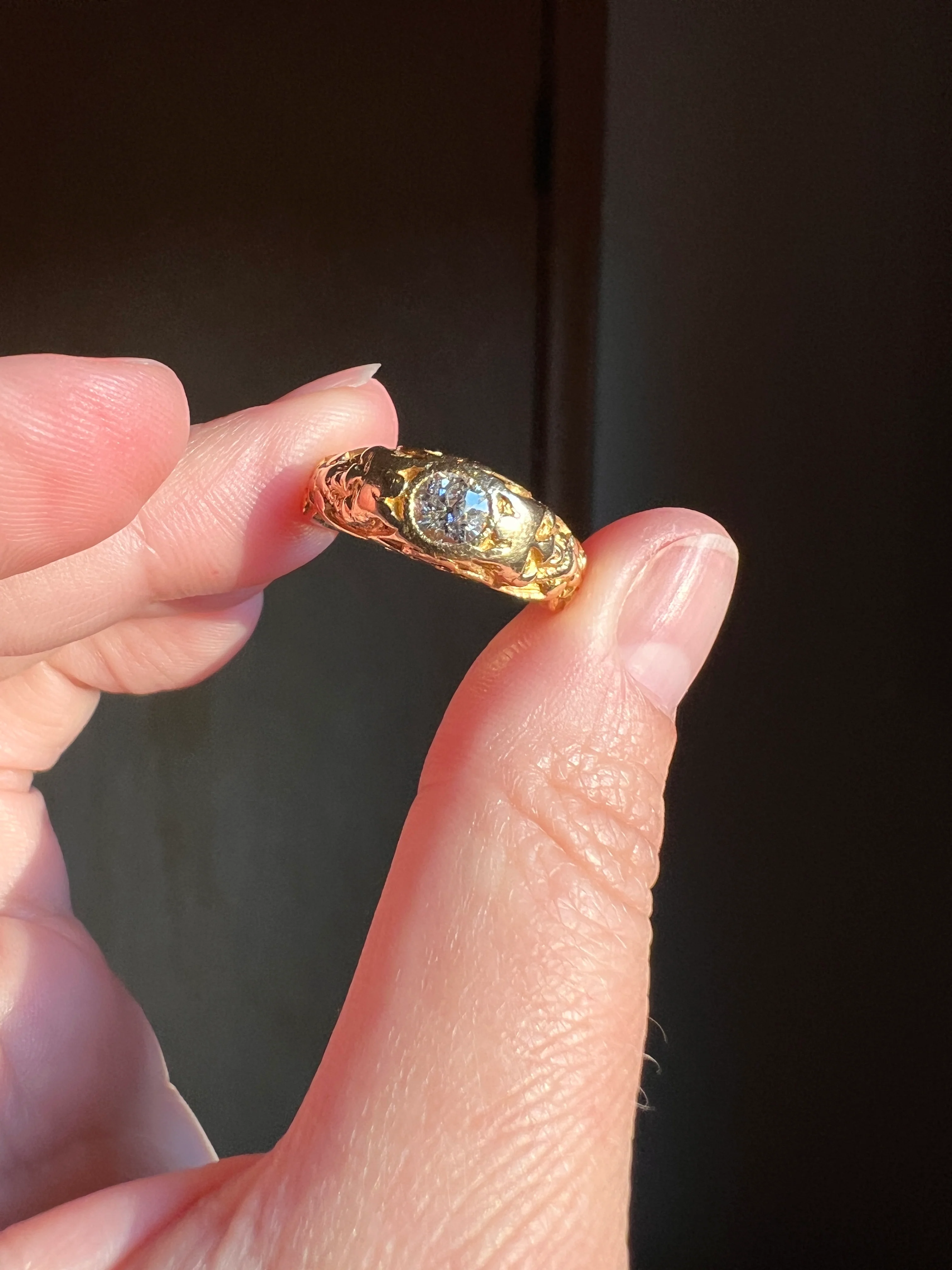 Handsome DEVIL Antique Old Mine Cut DIAMOND Ring 8g 18k Gold FACES Chunky Ring French Art Nouveau Figural 3D - Image 15