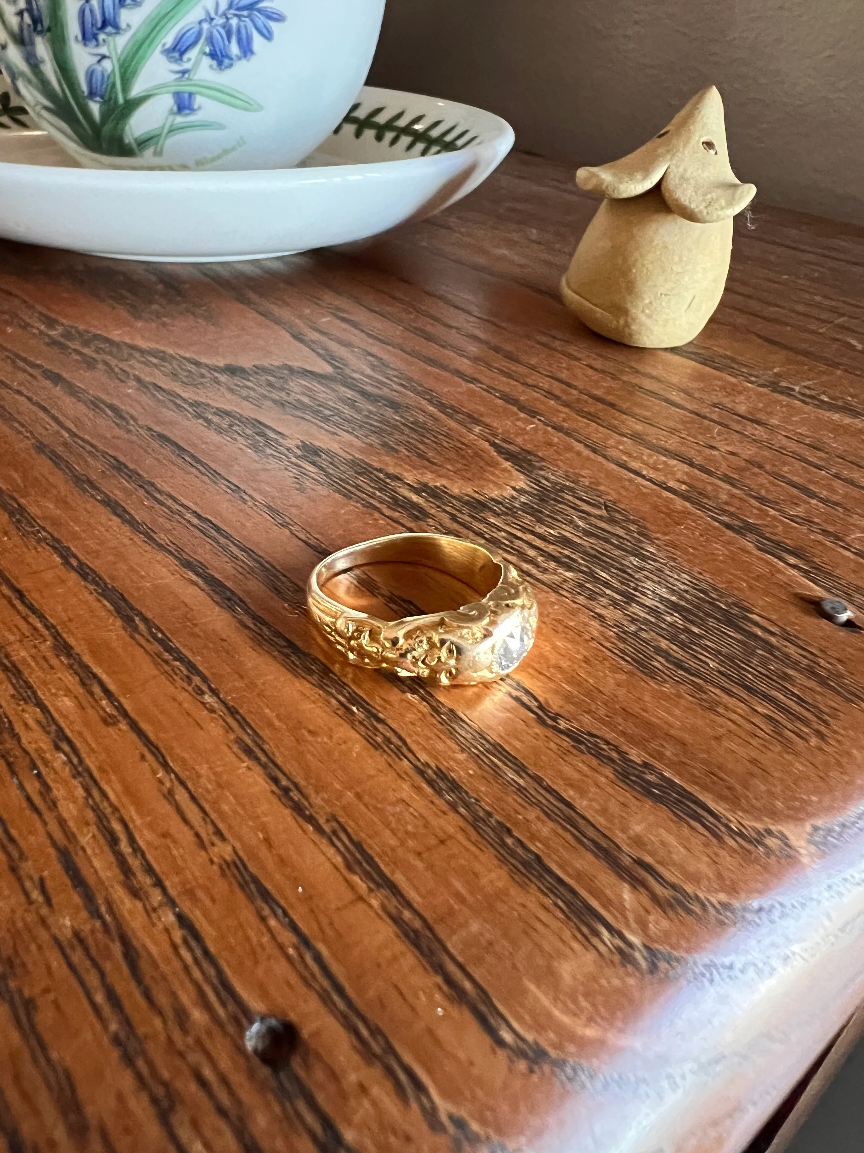Handsome DEVIL Antique Old Mine Cut DIAMOND Ring 8g 18k Gold FACES Chunky Ring French Art Nouveau Figural 3D - Image 21
