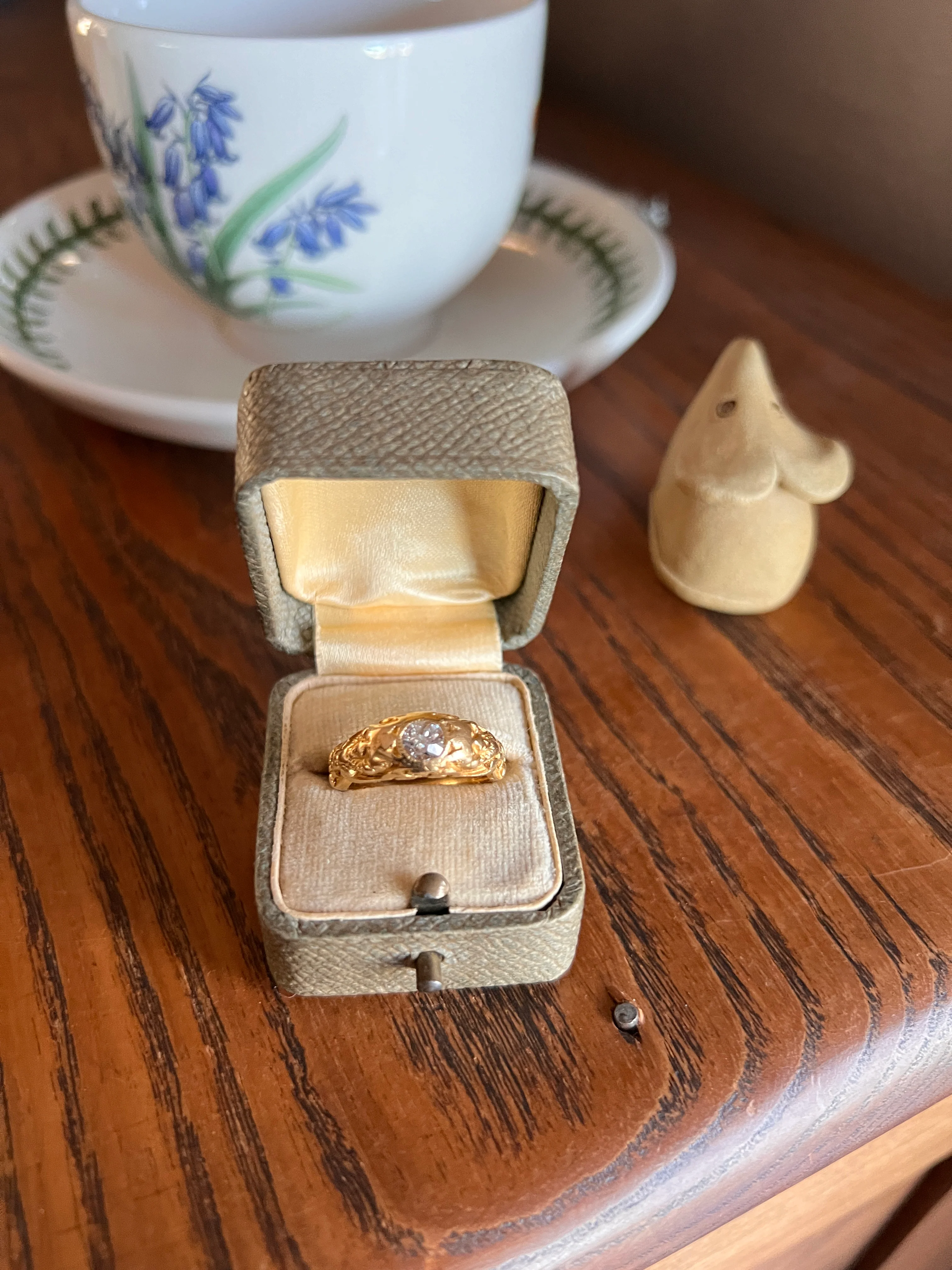 Handsome DEVIL Antique Old Mine Cut DIAMOND Ring 8g 18k Gold FACES Chunky Ring French Art Nouveau Figural 3D - Image 23