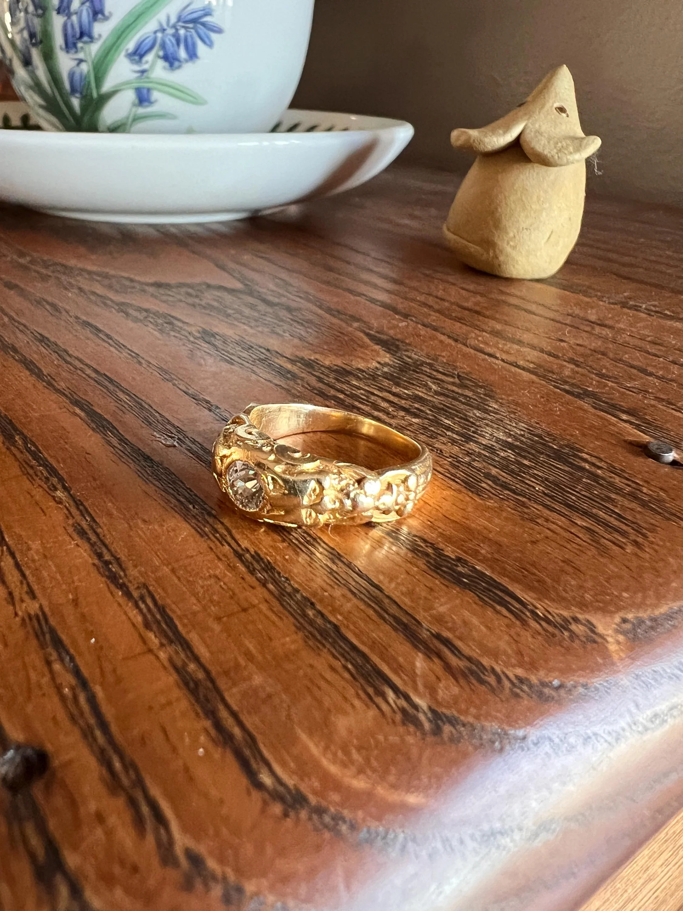 Handsome DEVIL Antique Old Mine Cut DIAMOND Ring 8g 18k Gold FACES Chunky Ring French Art Nouveau Figural 3D - Image 6