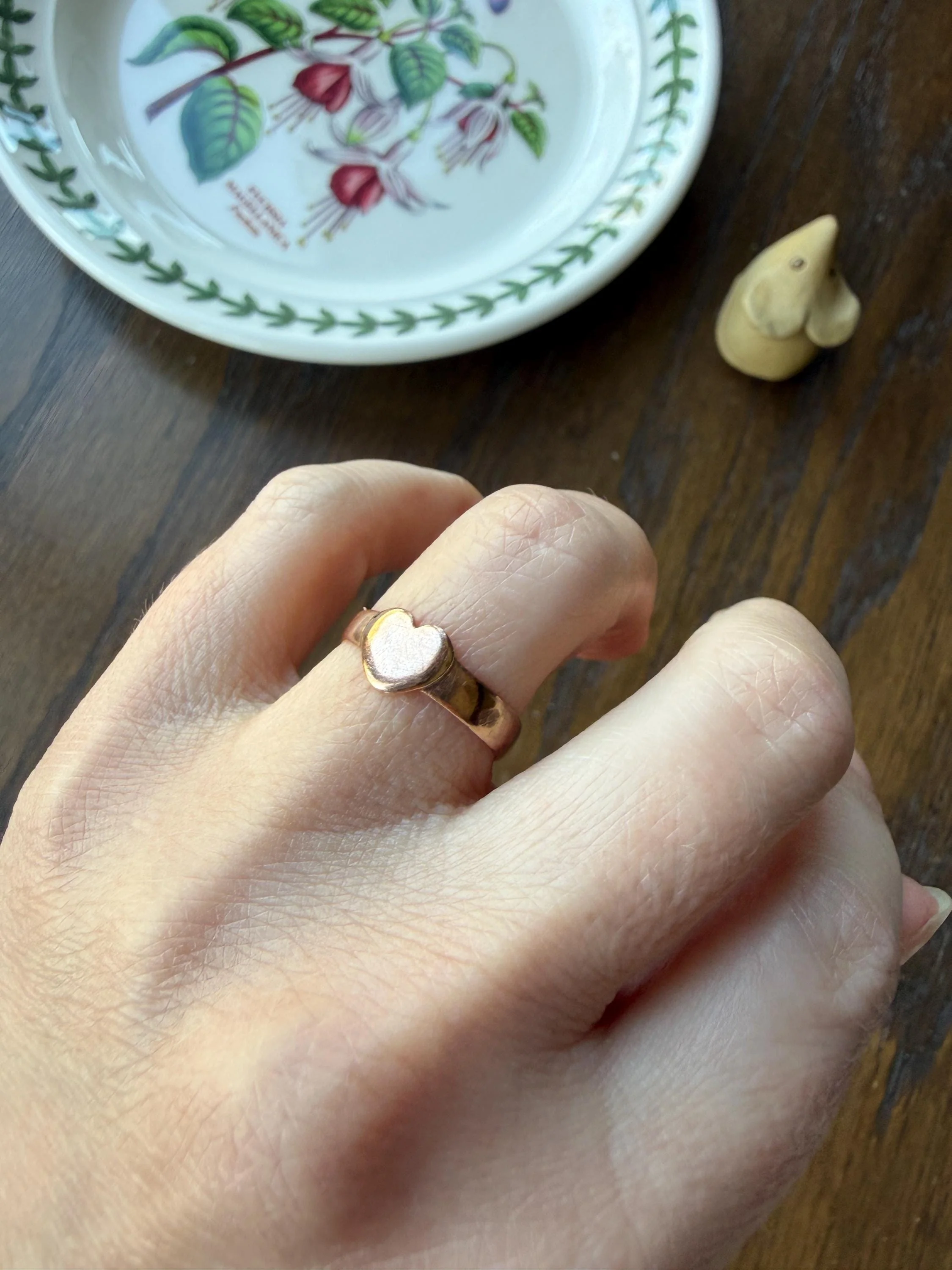 HEART Antique Victorian Rose Gold Stacker Band 10k Gold Ring Figural Stacker Minimalist - Image 5