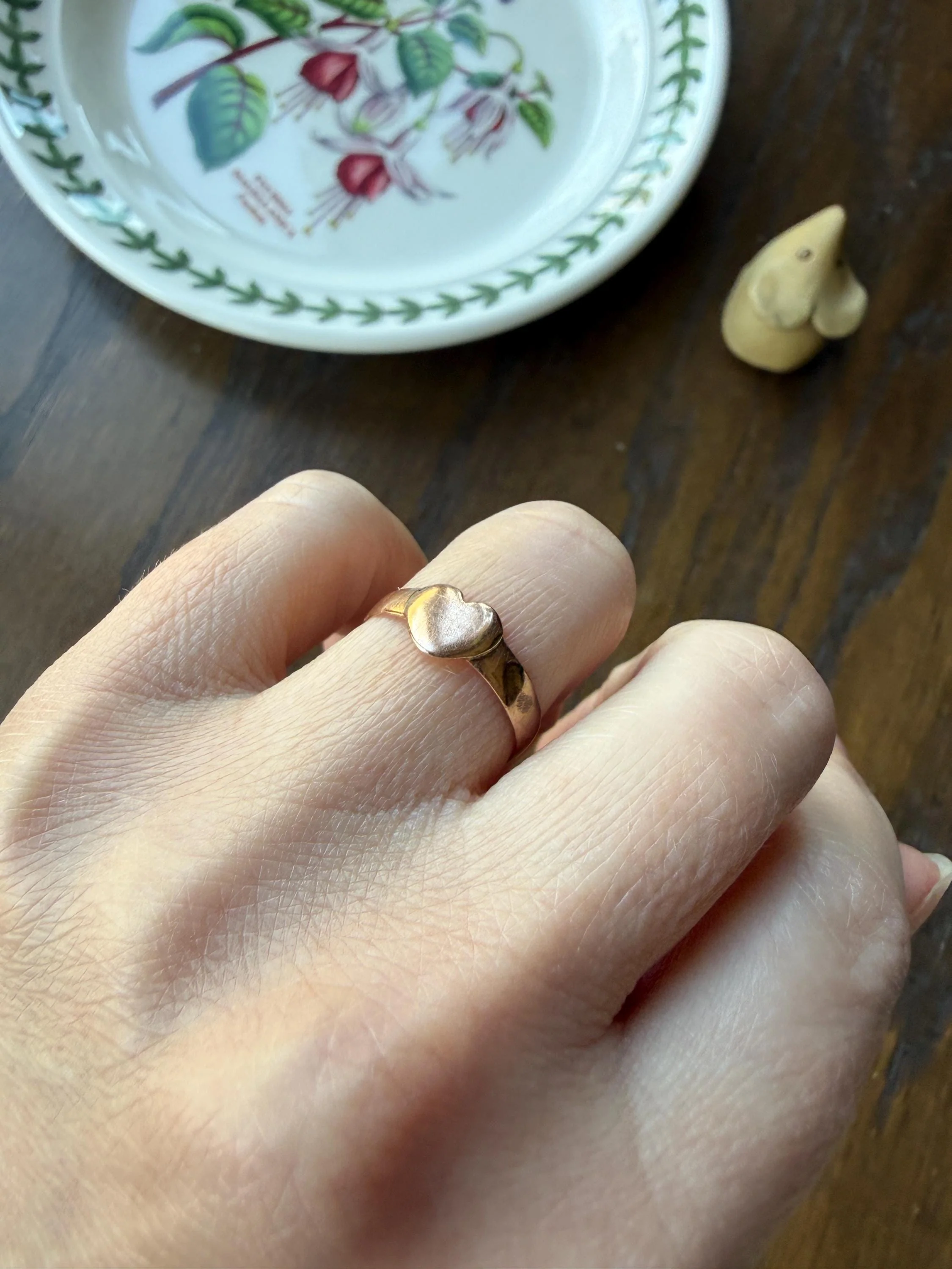 HEART Antique Victorian Rose Gold Stacker Band 10k Gold Ring Figural Stacker Minimalist - Image 7