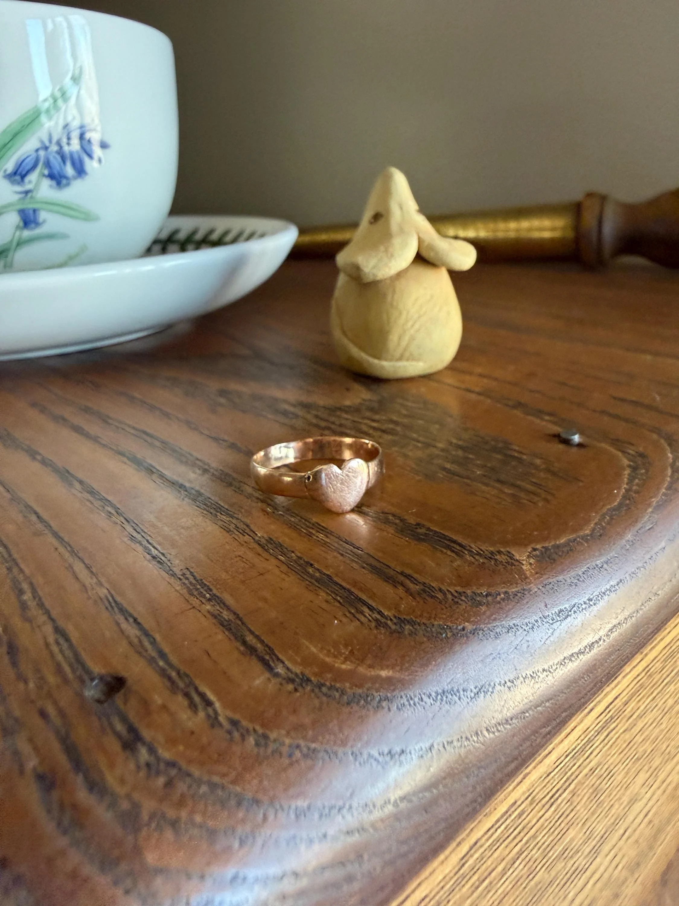 HEART Antique Victorian Rose Gold Stacker Band 10k Gold Ring Figural Stacker Minimalist - Image 8