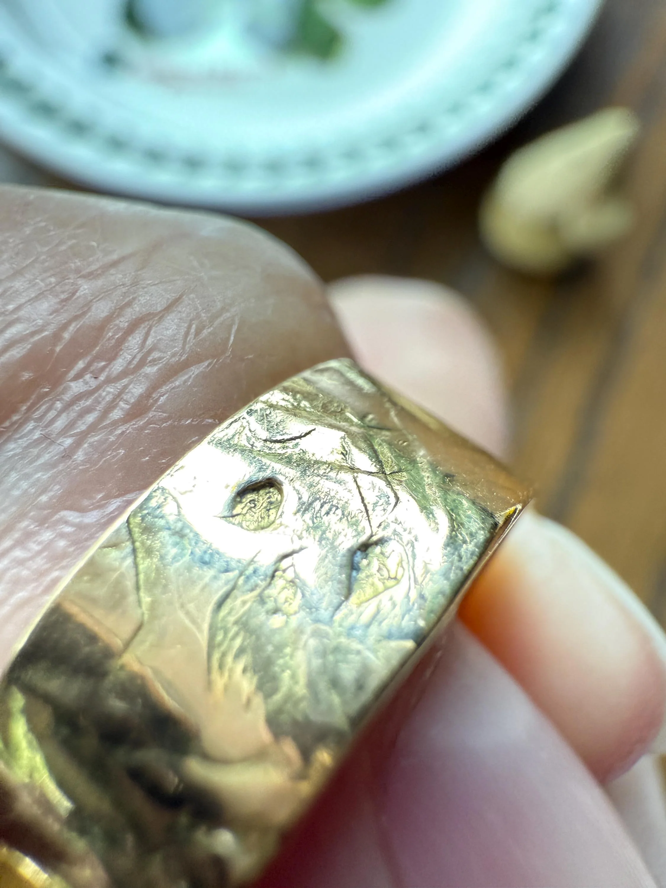 HEART Vintage Perpignan GARNET 7mm Wide Cigar Band Ring Figural Stacker Crimson Glowing Red Angled - Image 10