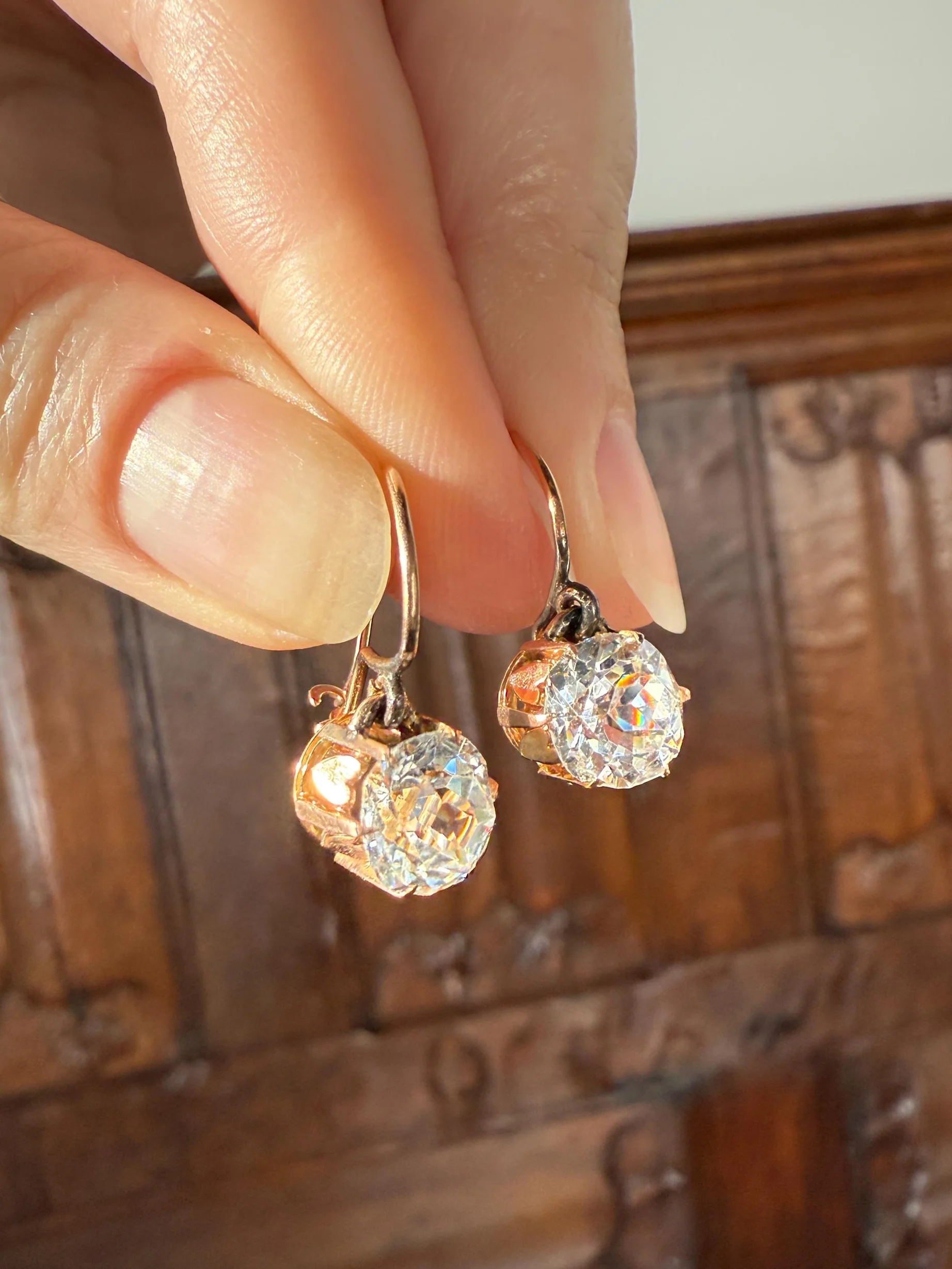 HEARTS 3.3 Carat Super Chunky Old Cut Paste Dangle Earrings 14k Gold Romantic Gift Bridal Something Old Wedding Jewelry Figural
