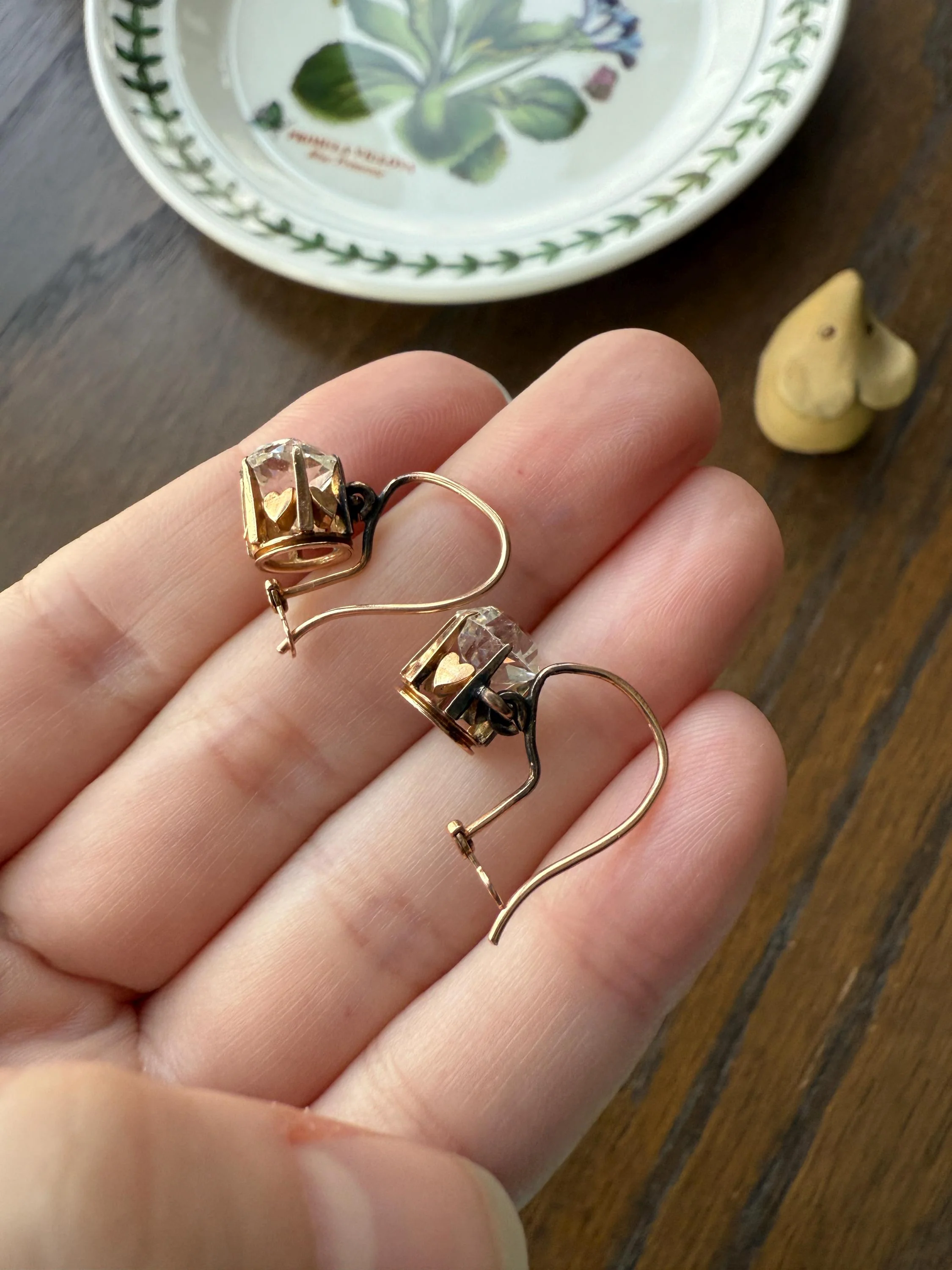 HEARTS 3.3 Carat Super Chunky Old Cut Paste Dangle Earrings 14k Gold Romantic Gift Bridal Something Old Wedding Jewelry Figural - Image 11