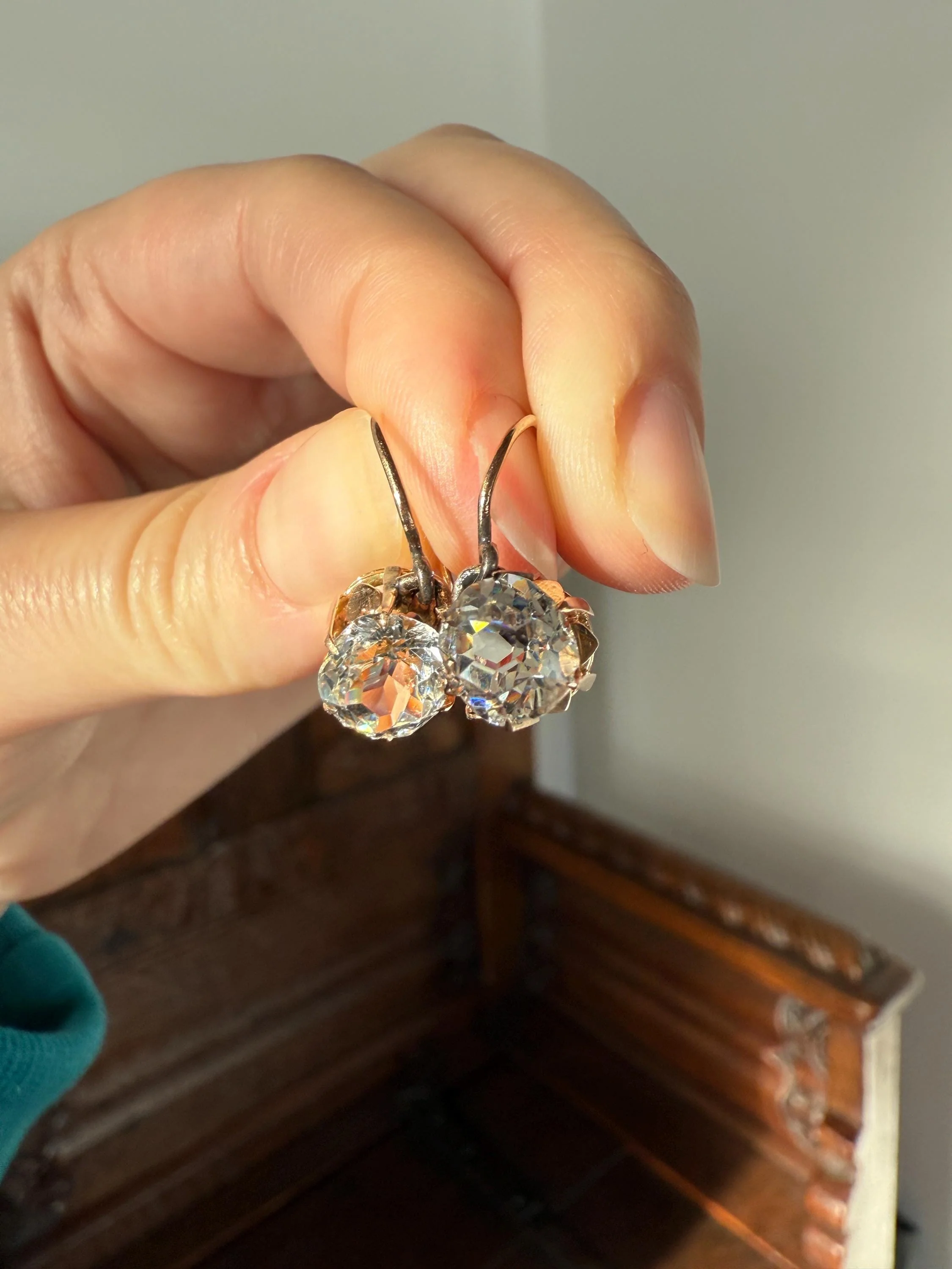 HEARTS 3.3 Carat Super Chunky Old Cut Paste Dangle Earrings 14k Gold Romantic Gift Bridal Something Old Wedding Jewelry Figural - Image 2