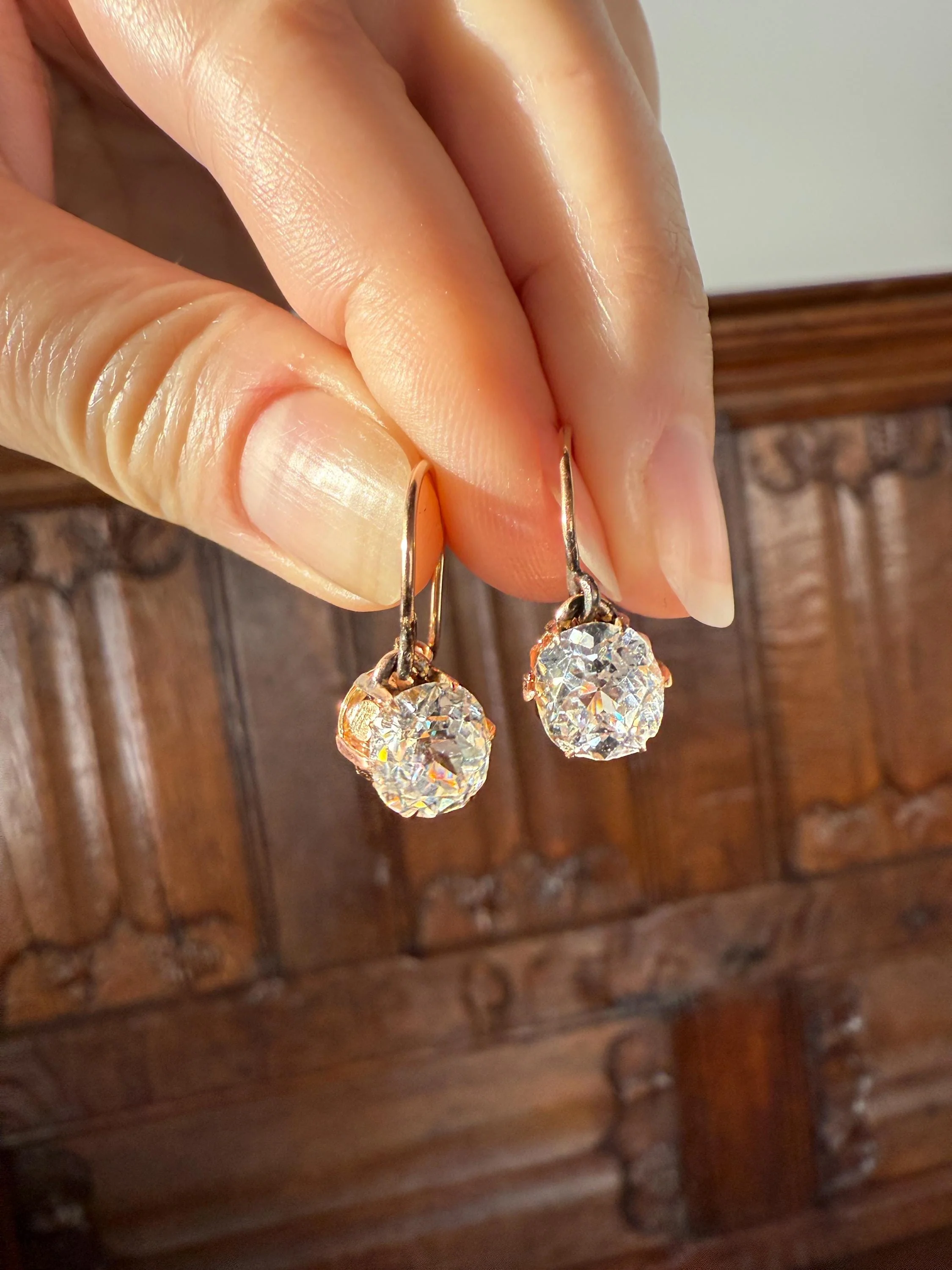 HEARTS 3.3 Carat Super Chunky Old Cut Paste Dangle Earrings 14k Gold Romantic Gift Bridal Something Old Wedding Jewelry Figural - Image 5
