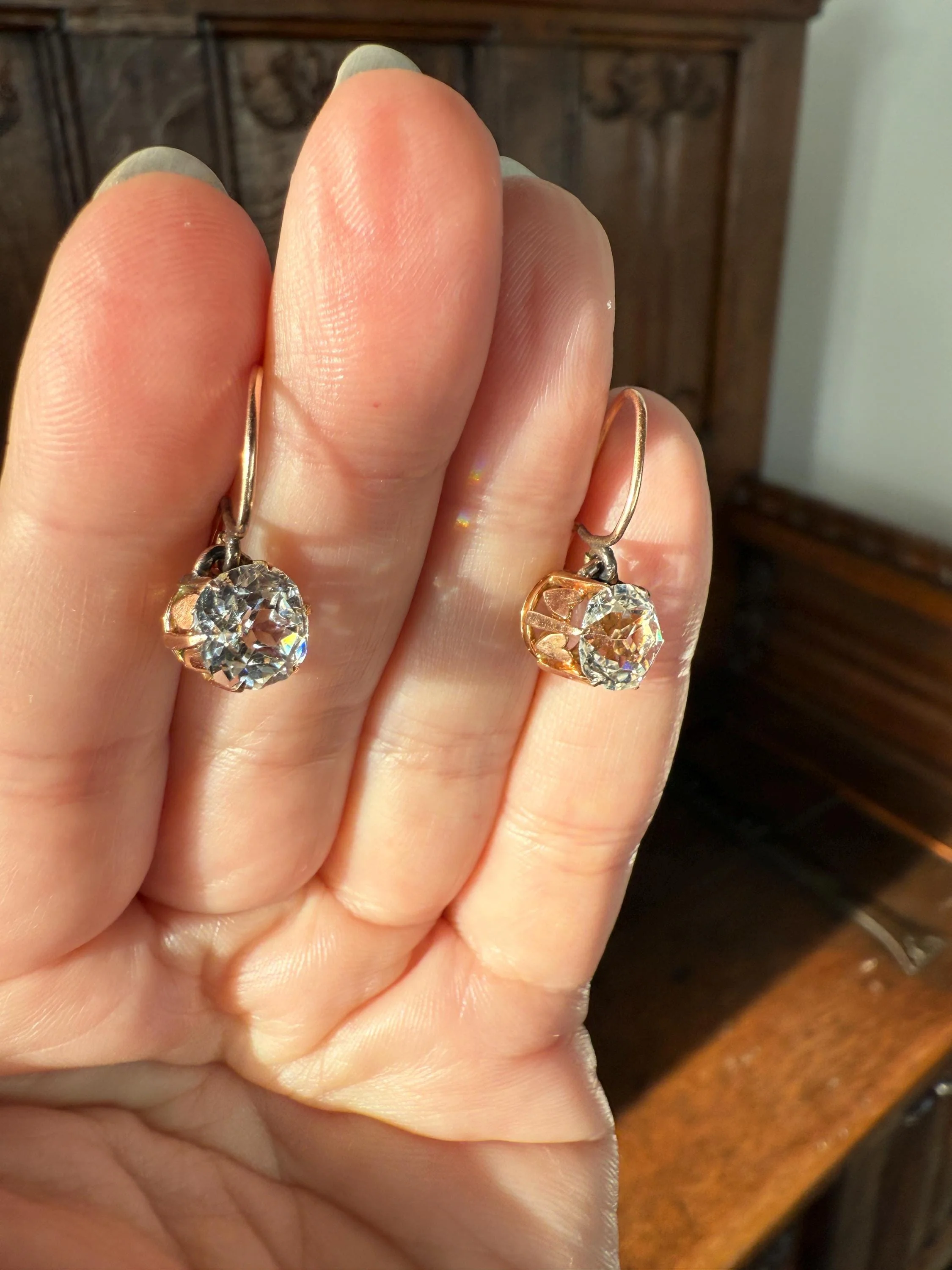 HEARTS 3.3 Carat Super Chunky Old Cut Paste Dangle Earrings 14k Gold Romantic Gift Bridal Something Old Wedding Jewelry Figural - Image 8