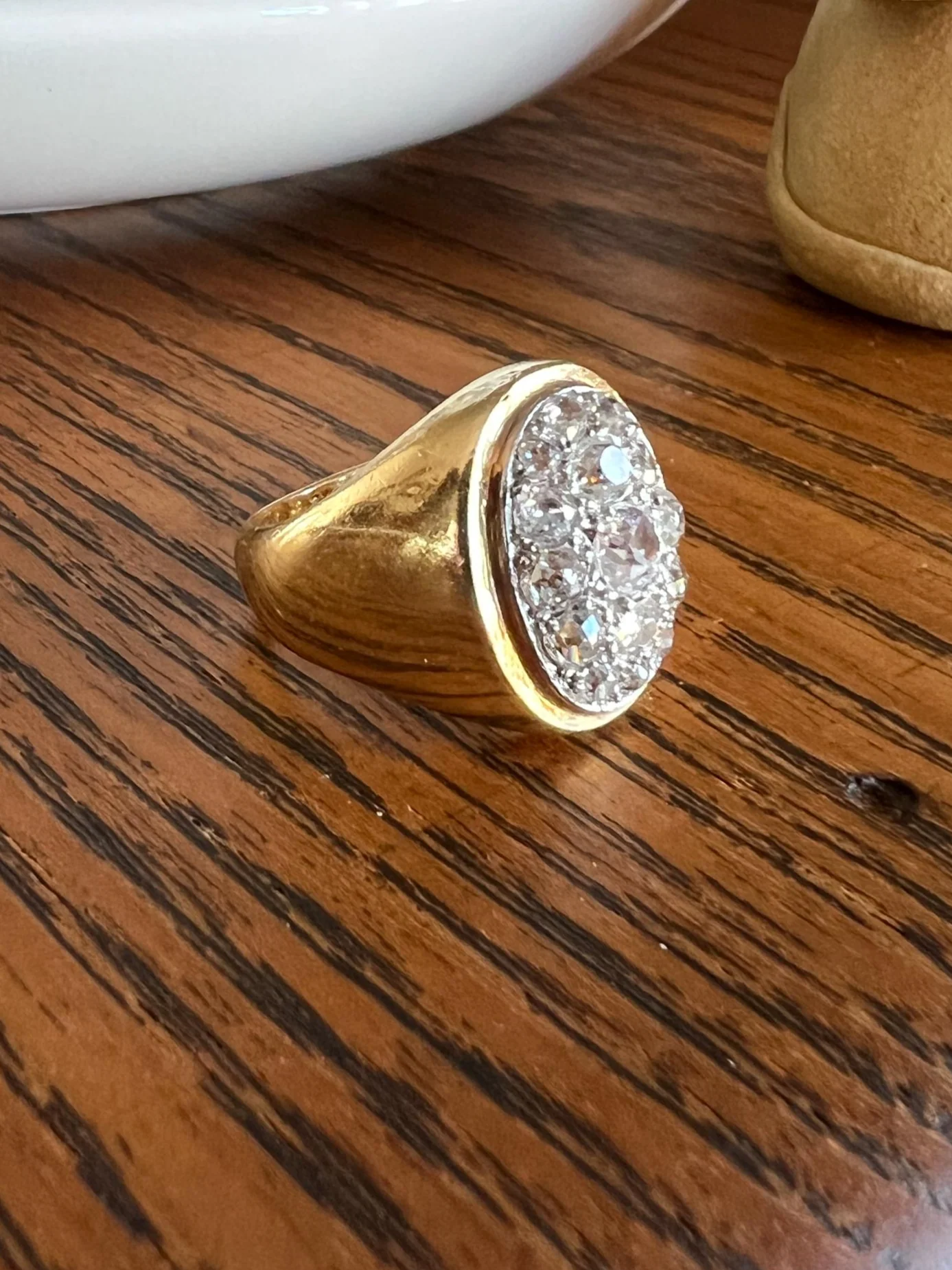 HEAVY 12g 18k Gold Antique CHUNKY Wide Band 1.6 CARAT Old Mine Cut DiAMONDS Ring French Cobblestone Cluster Ring Domed Oval Signet