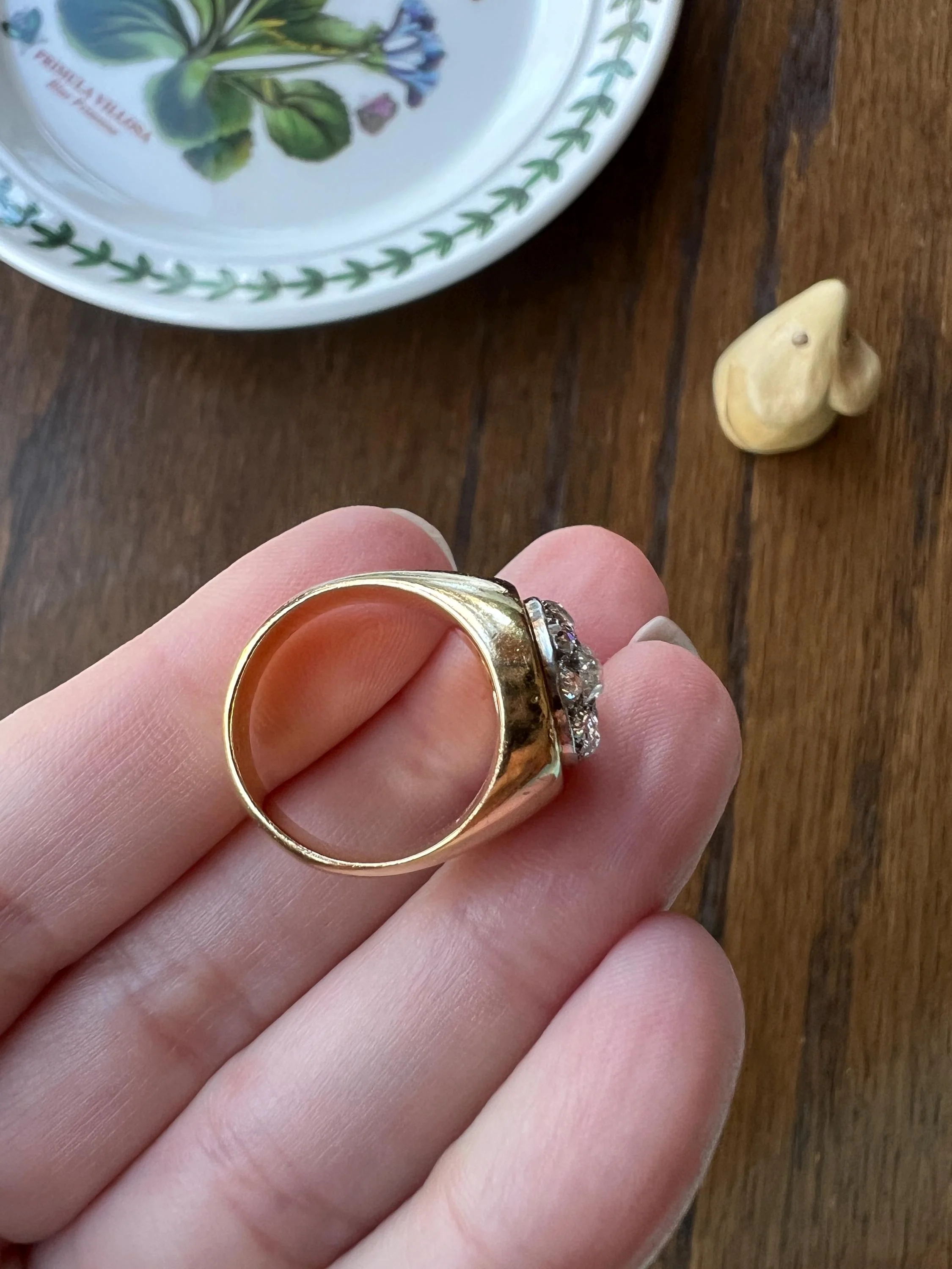 HEAVY 12g 18k Gold Antique CHUNKY Wide Band 1.6 CARAT Old Mine Cut DiAMONDS Ring French Cobblestone Cluster Ring Domed Oval Signet - Image 10