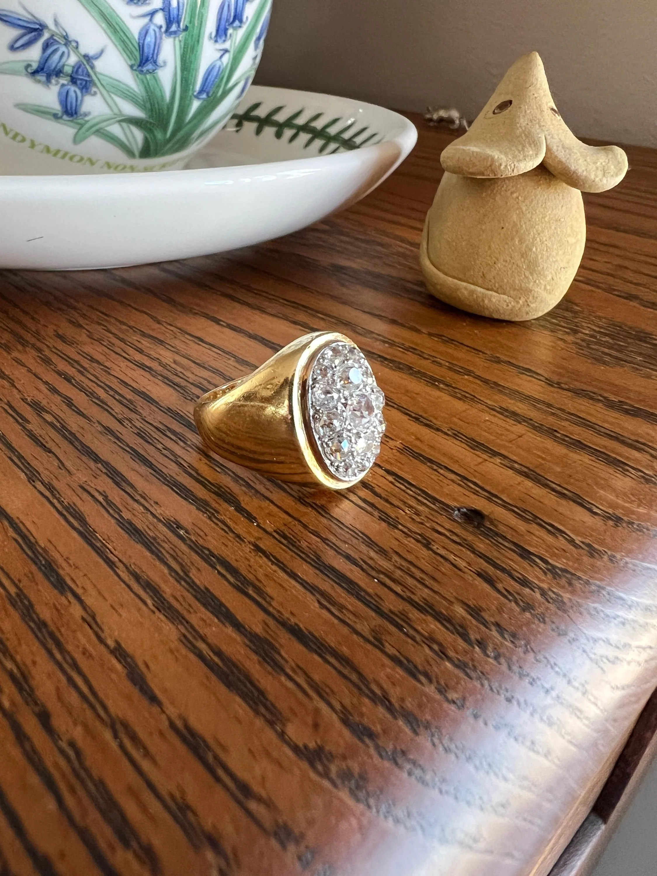 HEAVY 12g 18k Gold Antique CHUNKY Wide Band 1.6 CARAT Old Mine Cut DiAMONDS Ring French Cobblestone Cluster Ring Domed Oval Signet - Image 11