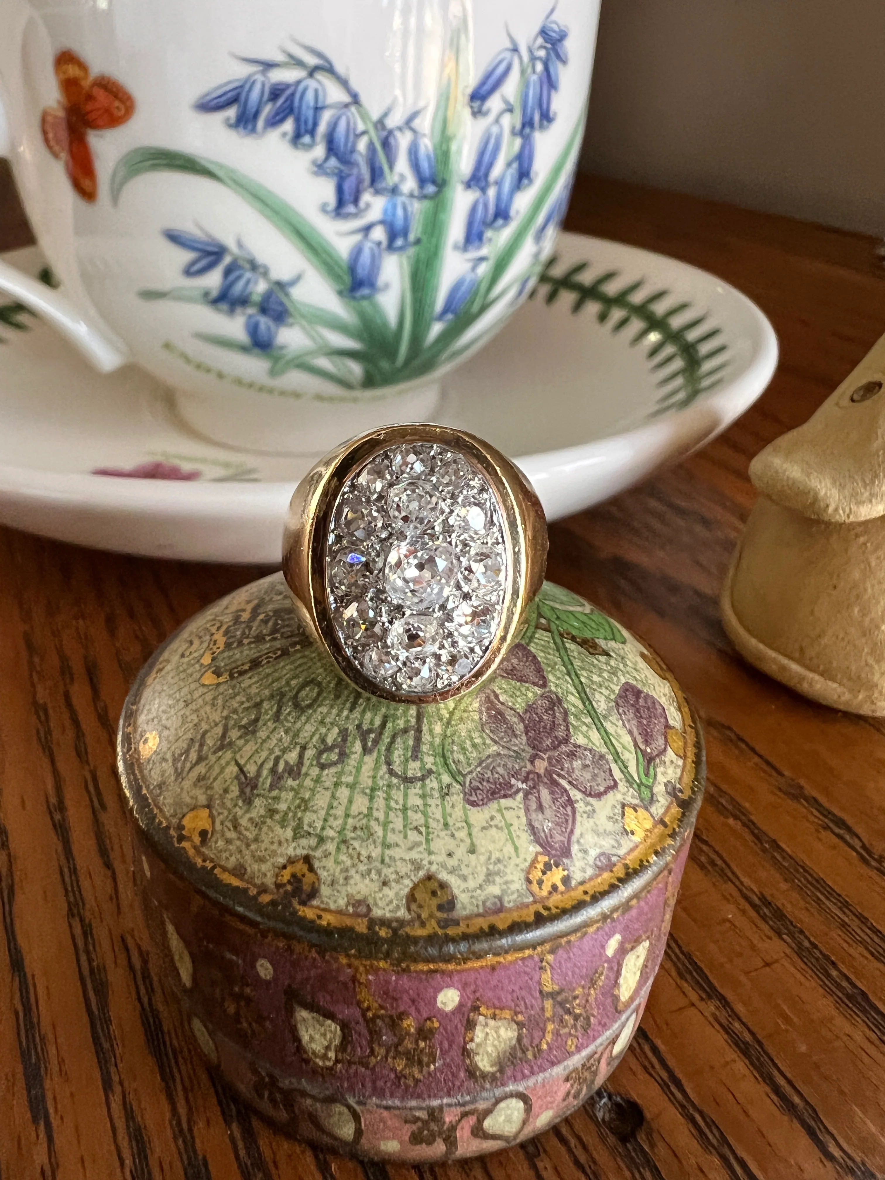 HEAVY 12g 18k Gold Antique CHUNKY Wide Band 1.6 CARAT Old Mine Cut DiAMONDS Ring French Cobblestone Cluster Ring Domed Oval Signet - Image 13