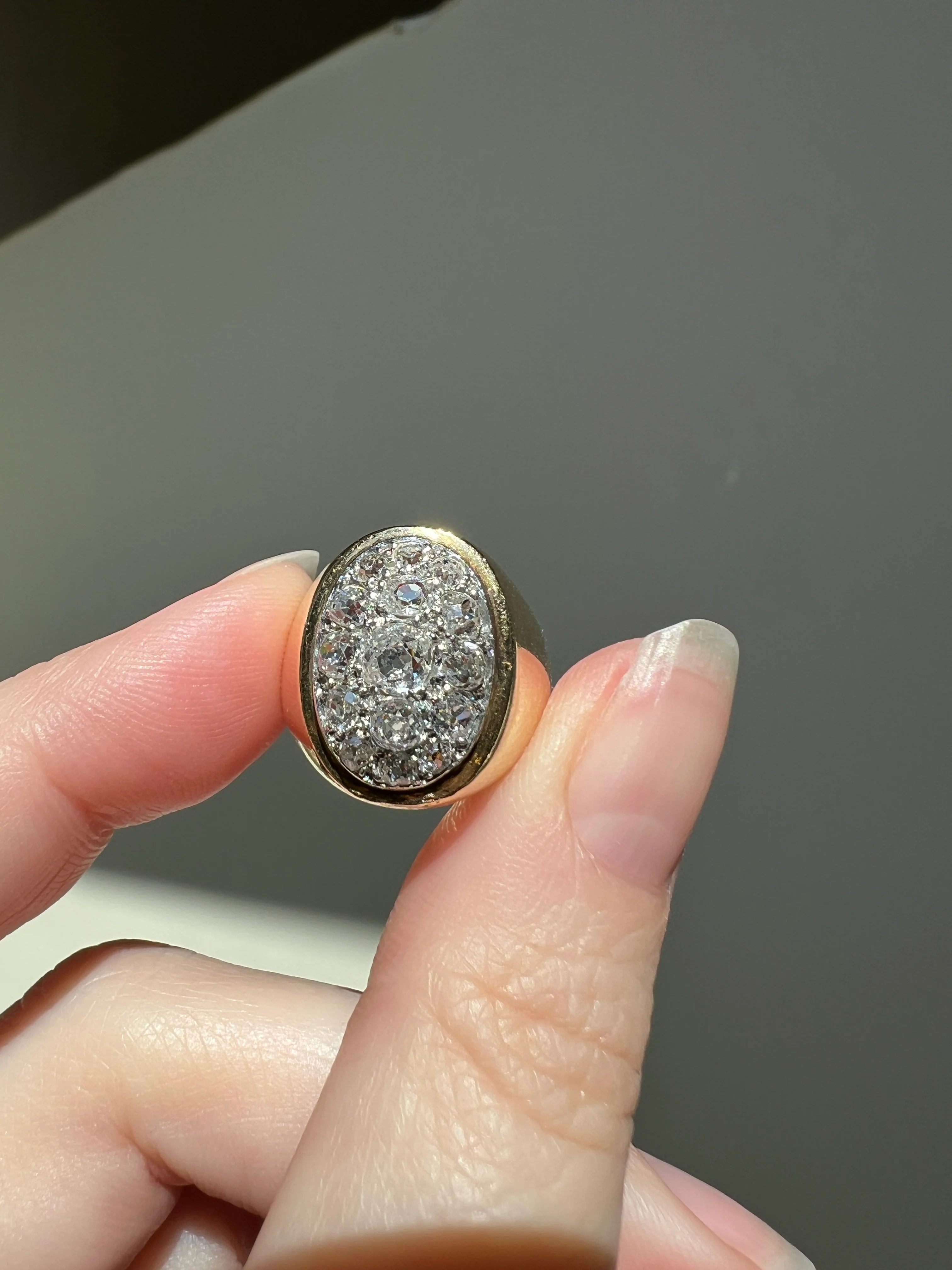 HEAVY 12g 18k Gold Antique CHUNKY Wide Band 1.6 CARAT Old Mine Cut DiAMONDS Ring French Cobblestone Cluster Ring Domed Oval Signet - Image 17