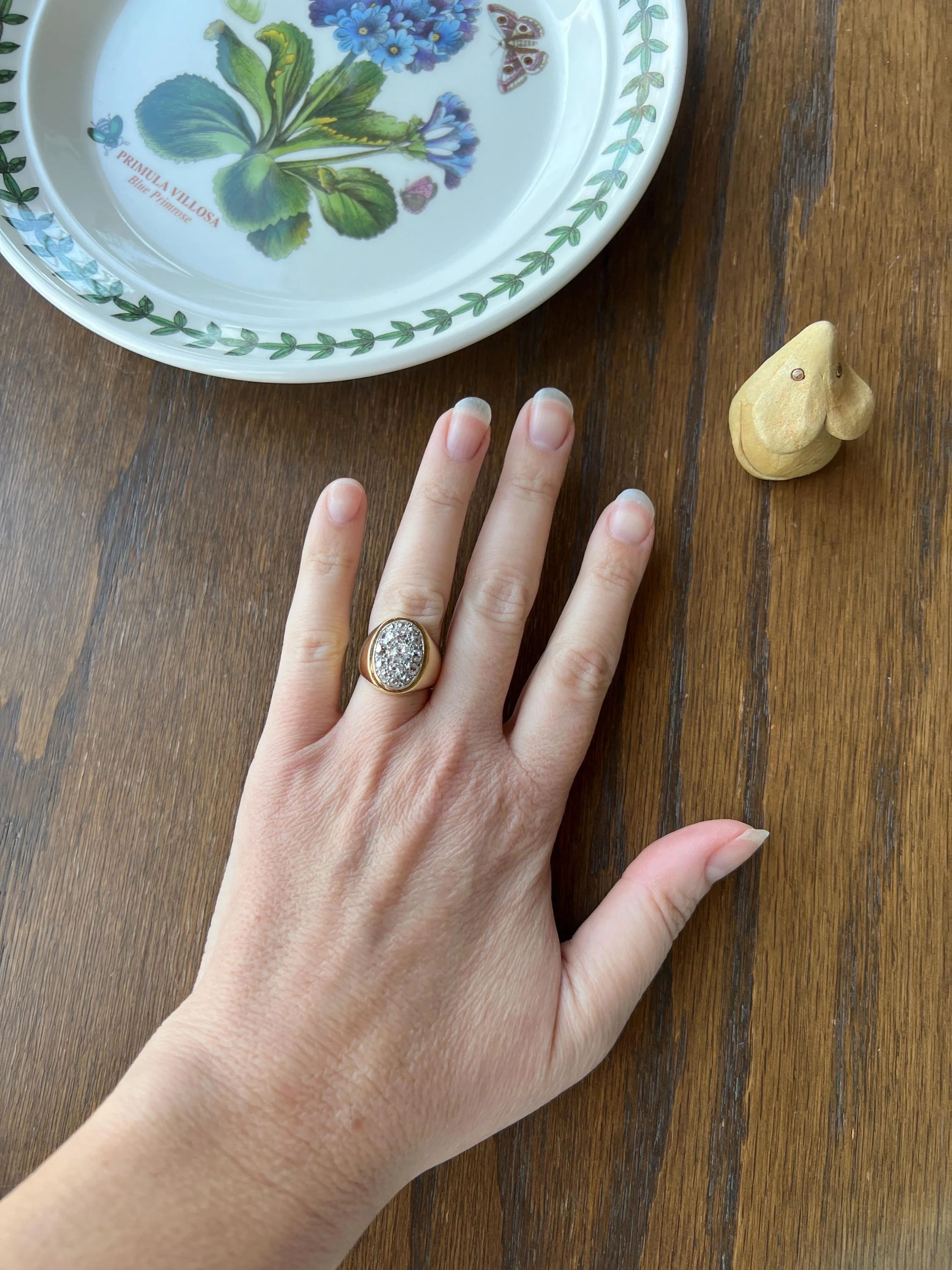 HEAVY 12g 18k Gold Antique CHUNKY Wide Band 1.6 CARAT Old Mine Cut DiAMONDS Ring French Cobblestone Cluster Ring Domed Oval Signet - Image 2