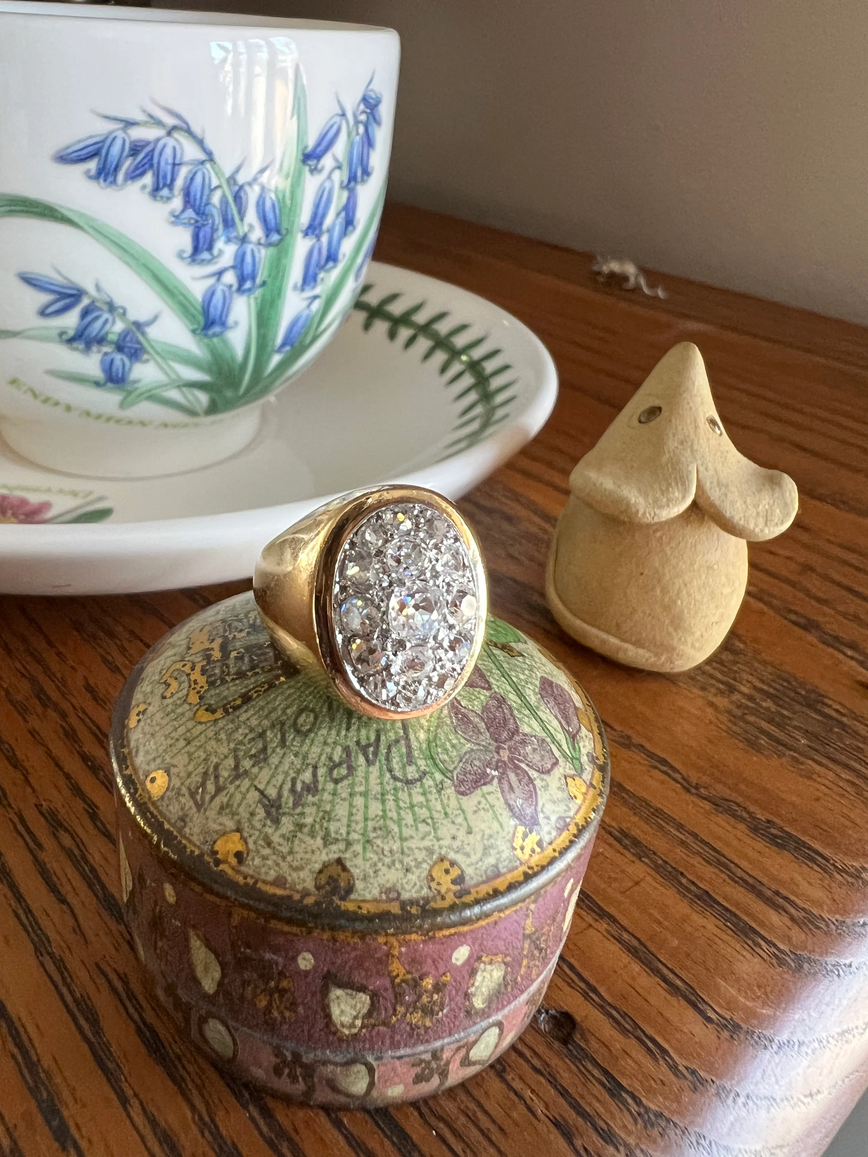 HEAVY 12g 18k Gold Antique CHUNKY Wide Band 1.6 CARAT Old Mine Cut DiAMONDS Ring French Cobblestone Cluster Ring Domed Oval Signet - Image 20