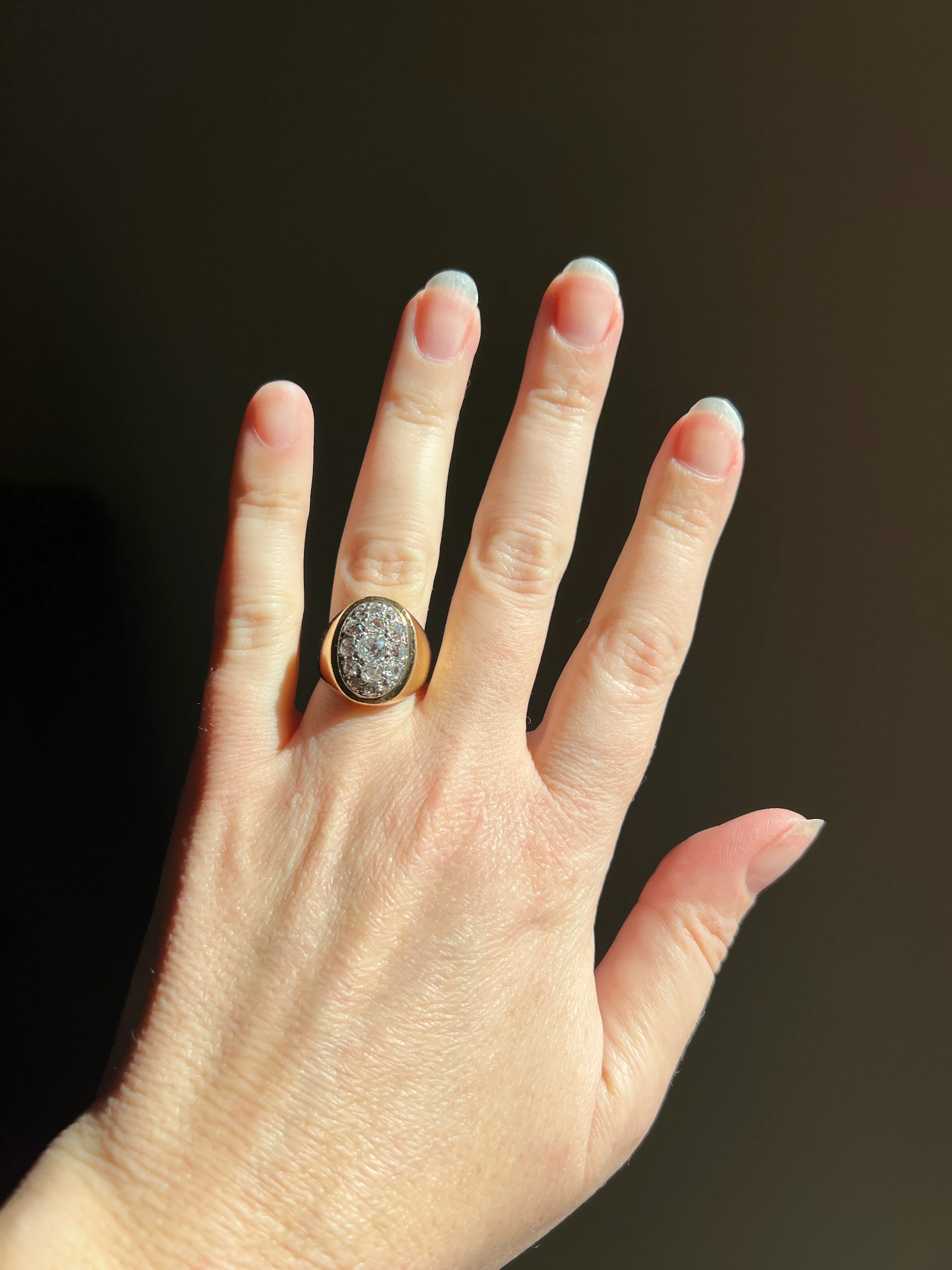 HEAVY 12g 18k Gold Antique CHUNKY Wide Band 1.6 CARAT Old Mine Cut DiAMONDS Ring French Cobblestone Cluster Ring Domed Oval Signet - Image 24
