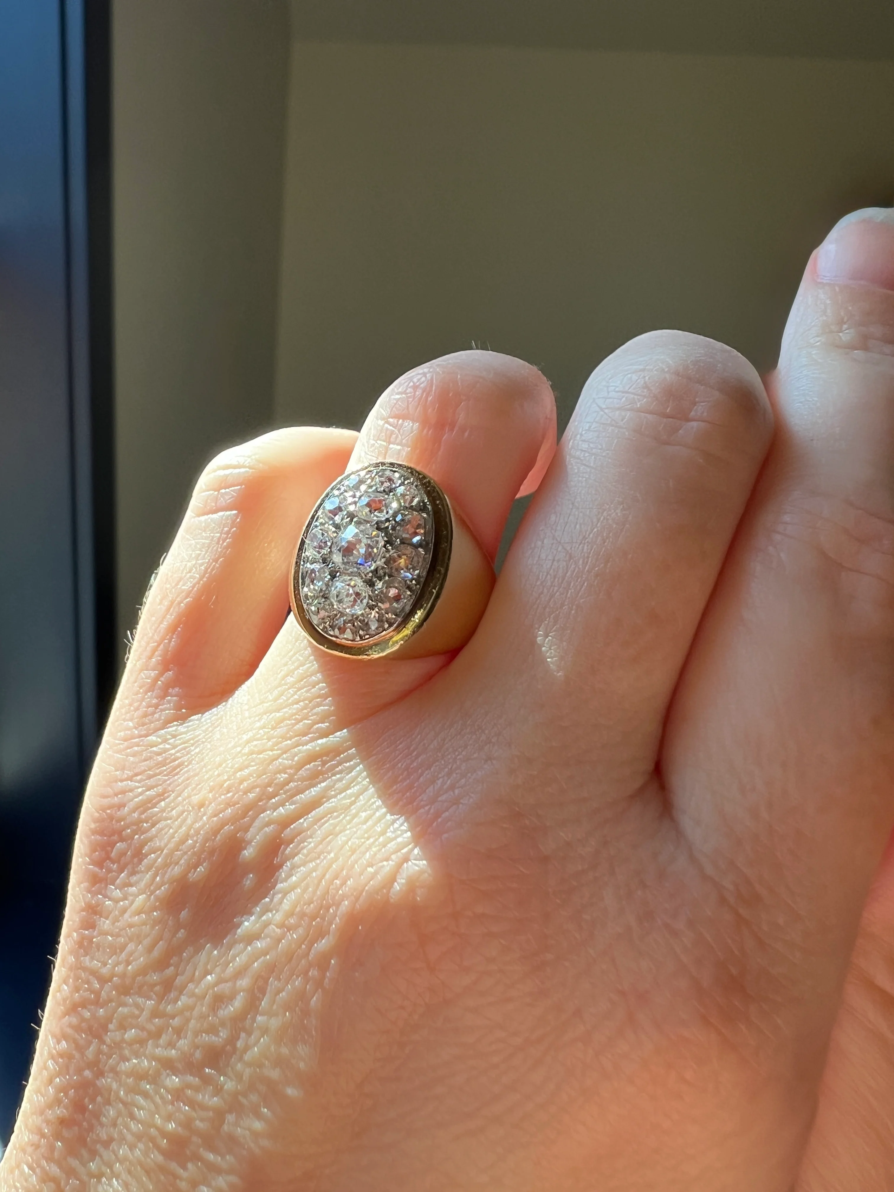 HEAVY 12g 18k Gold Antique CHUNKY Wide Band 1.6 CARAT Old Mine Cut DiAMONDS Ring French Cobblestone Cluster Ring Domed Oval Signet - Image 25