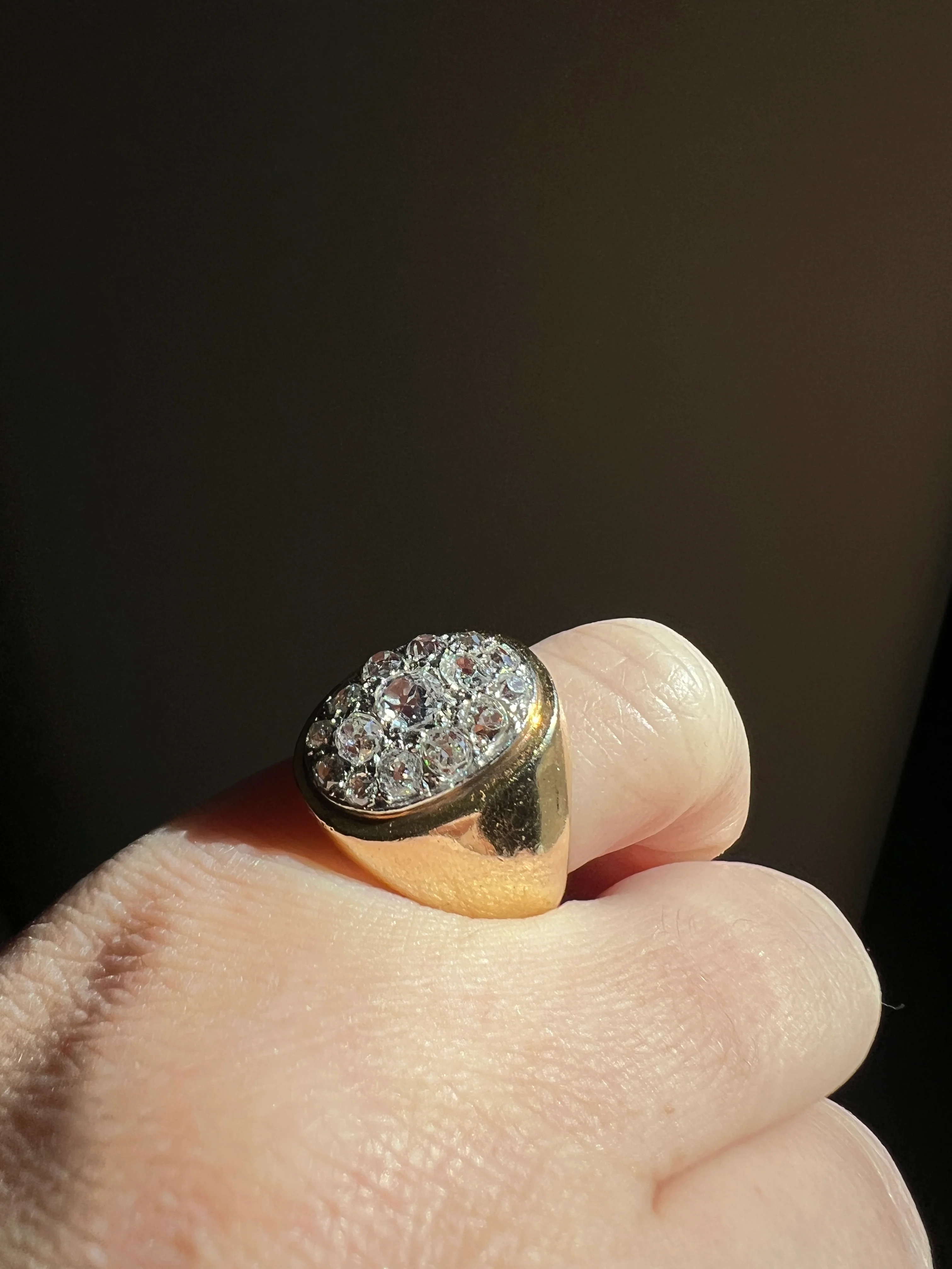 HEAVY 12g 18k Gold Antique CHUNKY Wide Band 1.6 CARAT Old Mine Cut DiAMONDS Ring French Cobblestone Cluster Ring Domed Oval Signet - Image 26