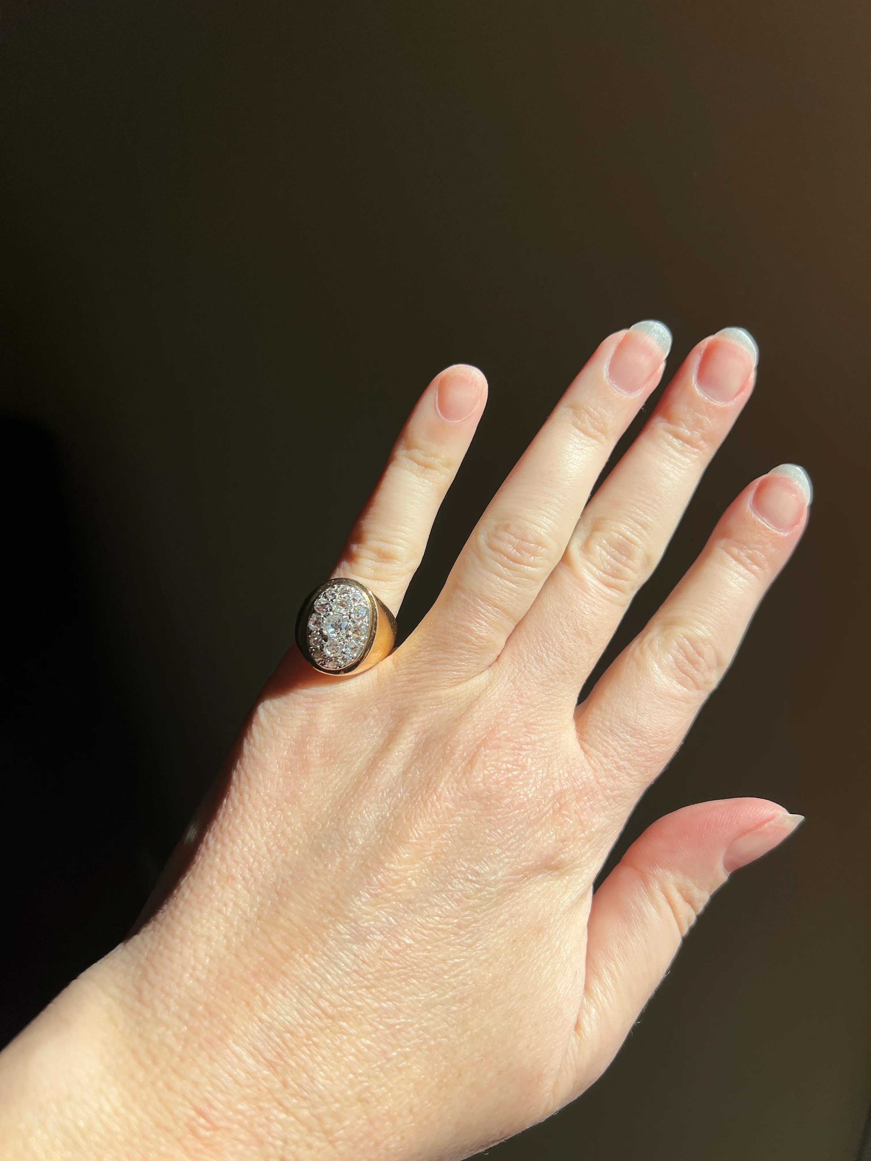 HEAVY 12g 18k Gold Antique CHUNKY Wide Band 1.6 CARAT Old Mine Cut DiAMONDS Ring French Cobblestone Cluster Ring Domed Oval Signet - Image 27