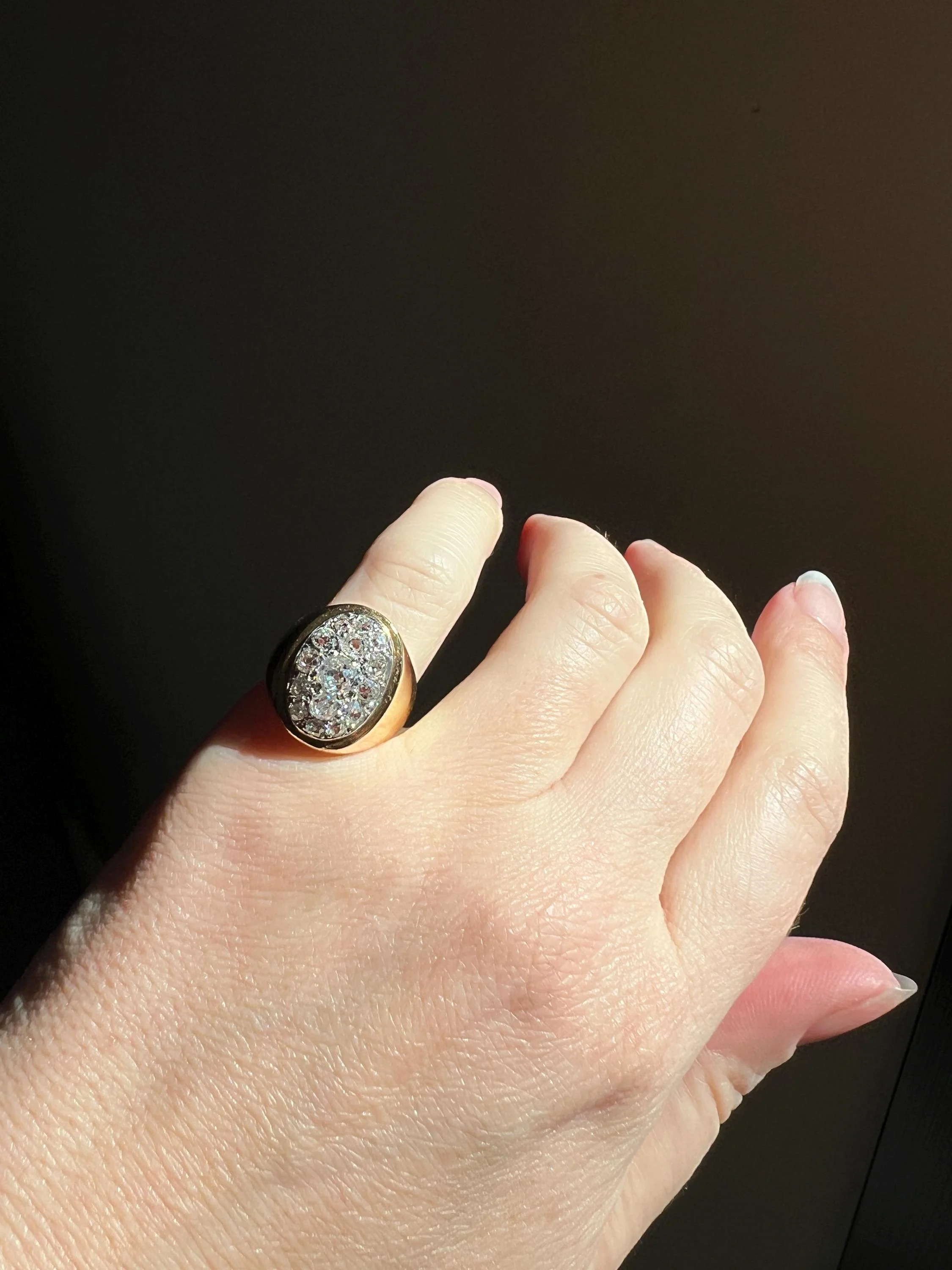 HEAVY 12g 18k Gold Antique CHUNKY Wide Band 1.6 CARAT Old Mine Cut DiAMONDS Ring French Cobblestone Cluster Ring Domed Oval Signet - Image 4