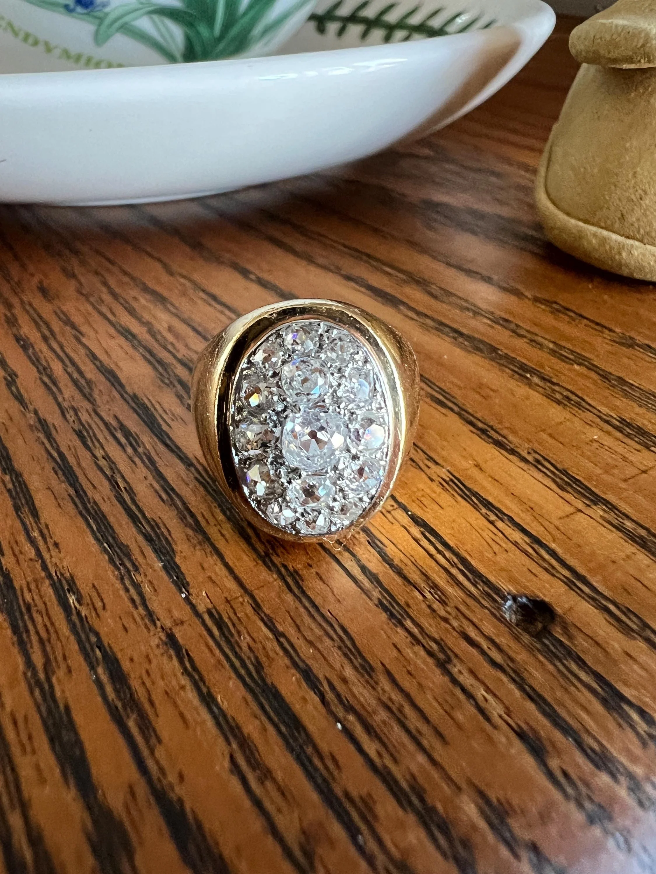 HEAVY 12g 18k Gold Antique CHUNKY Wide Band 1.6 CARAT Old Mine Cut DiAMONDS Ring French Cobblestone Cluster Ring Domed Oval Signet - Image 6