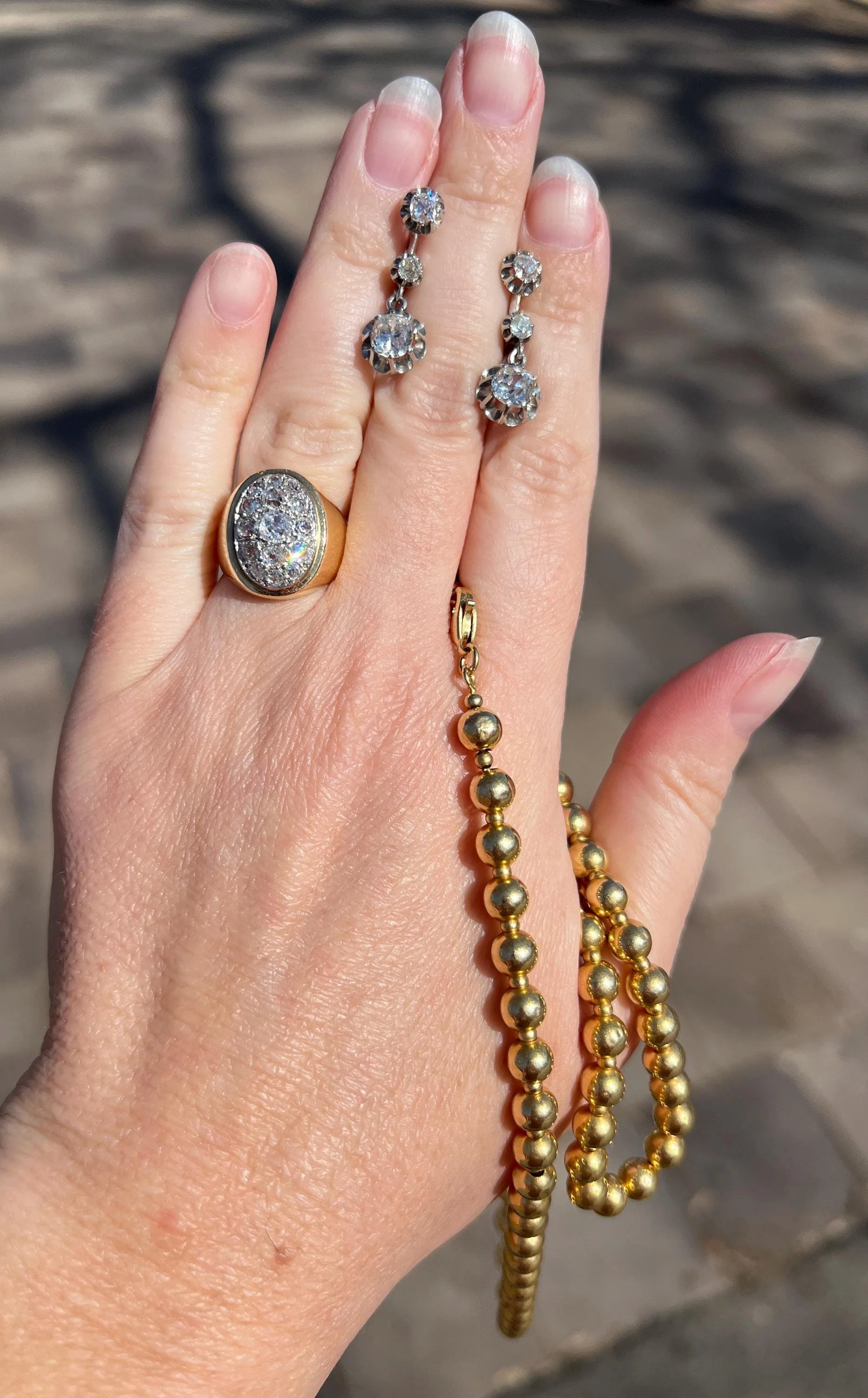 HEAVY 12g 18k Gold Antique CHUNKY Wide Band 1.6 CARAT Old Mine Cut DiAMONDS Ring French Cobblestone Cluster Ring Domed Oval Signet - Image 8