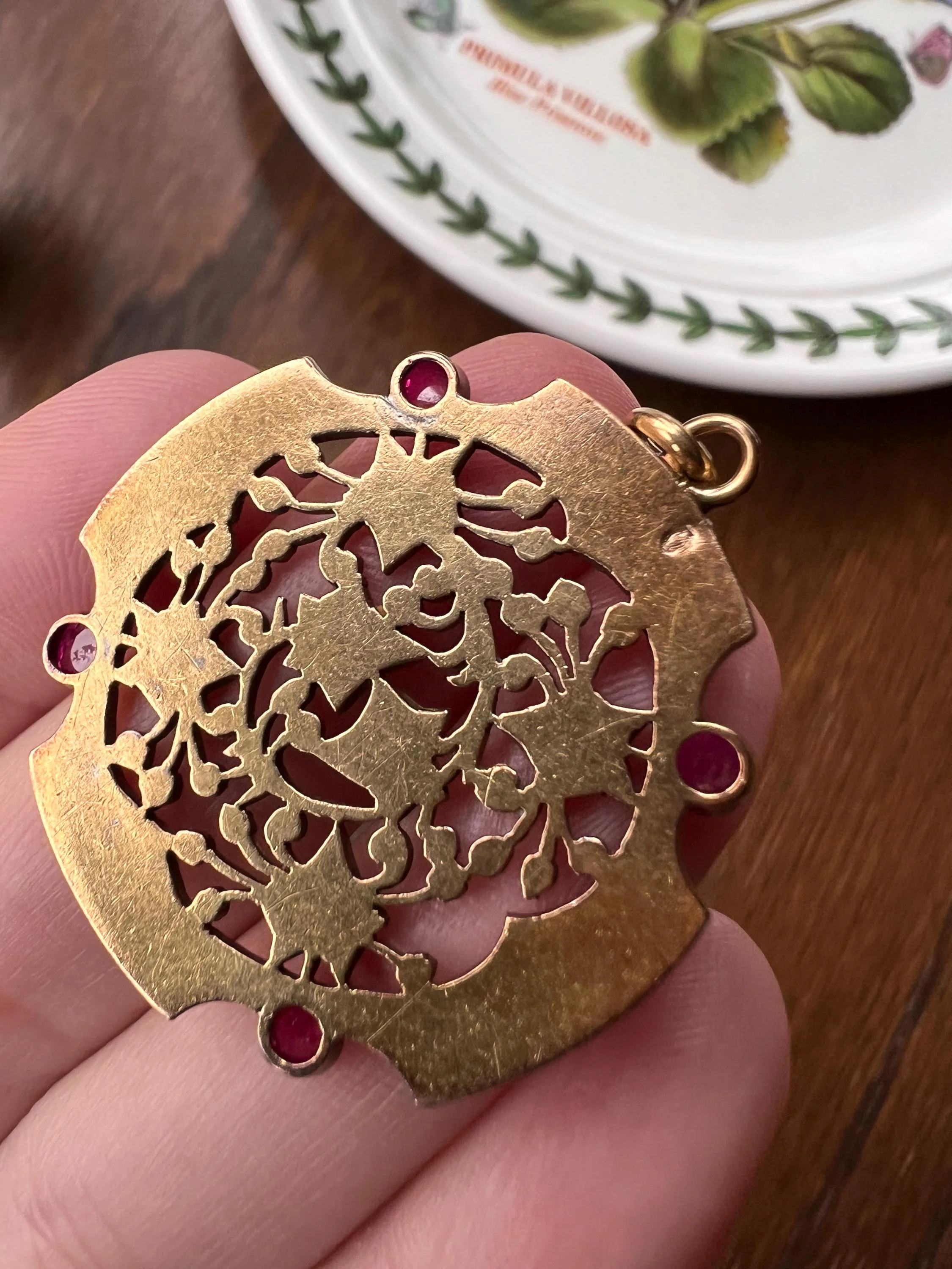 HEAVY Antique DATED 1903 IVY Rose Cut Diamond Ruby Figural Pendant Exceptional French Medallion 9g 18k Gold Solid - Image 6