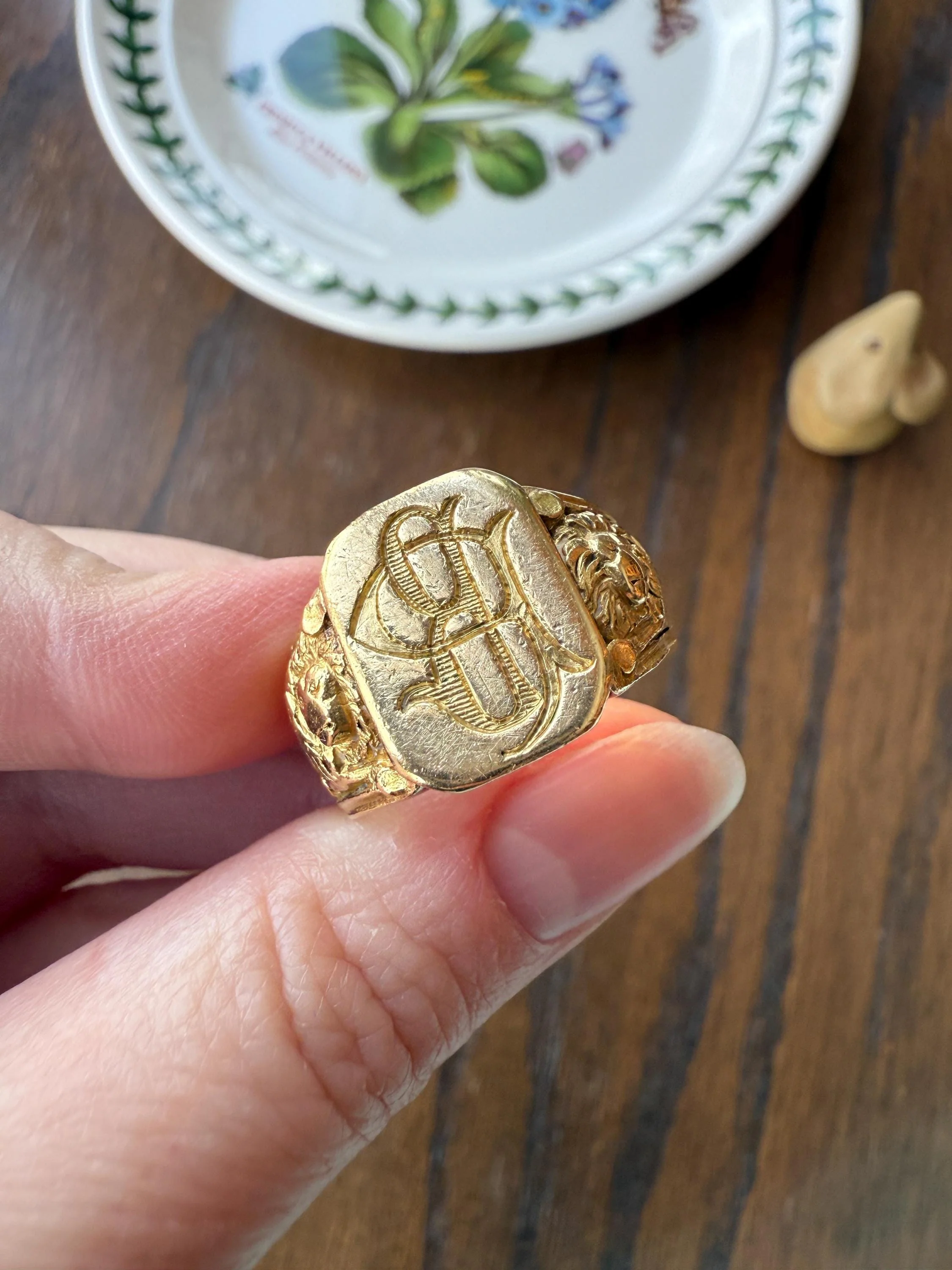 HEAVY Antique LION Chunky SIGNET 15.2g 18k Gold Solid Ring French Figural Animal Head Initial Wax Seal Pb Bp Intaglio Sturdy Band Unisex Man - Image 13